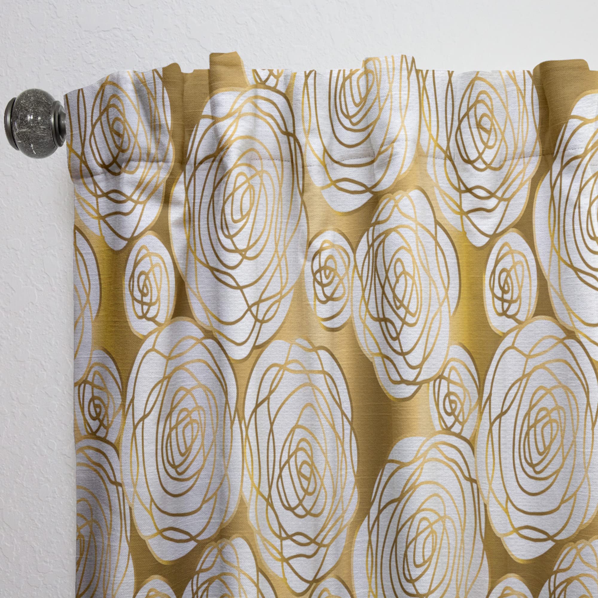 DesignQ 'Golden Floral III' Thermal Insulated Curtains - 52x120 Single Panel for Bedroom & Living Room - Elegant Home Decor for Temperature Control & Privacy