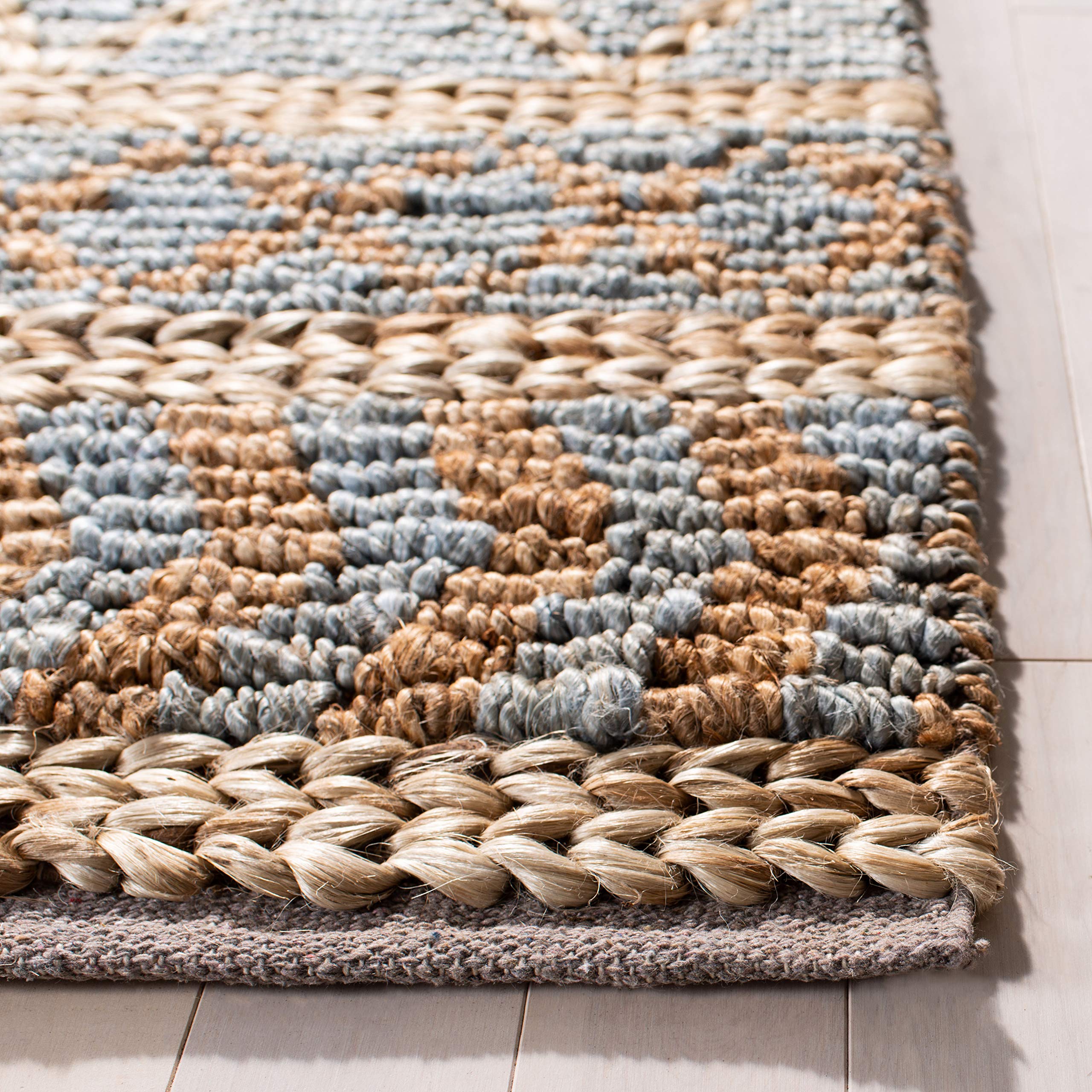 SAFAVIEH Natural Fiber Collection Handmade Boho Moroccan Trellis Jute Area Rug - 6' x 9', Natural & Blue, Non-Slip & Durable for High Traffic Areas - Perfect for Living Room, Bedroom, Dining Room & Home Office Decor (NF955N)