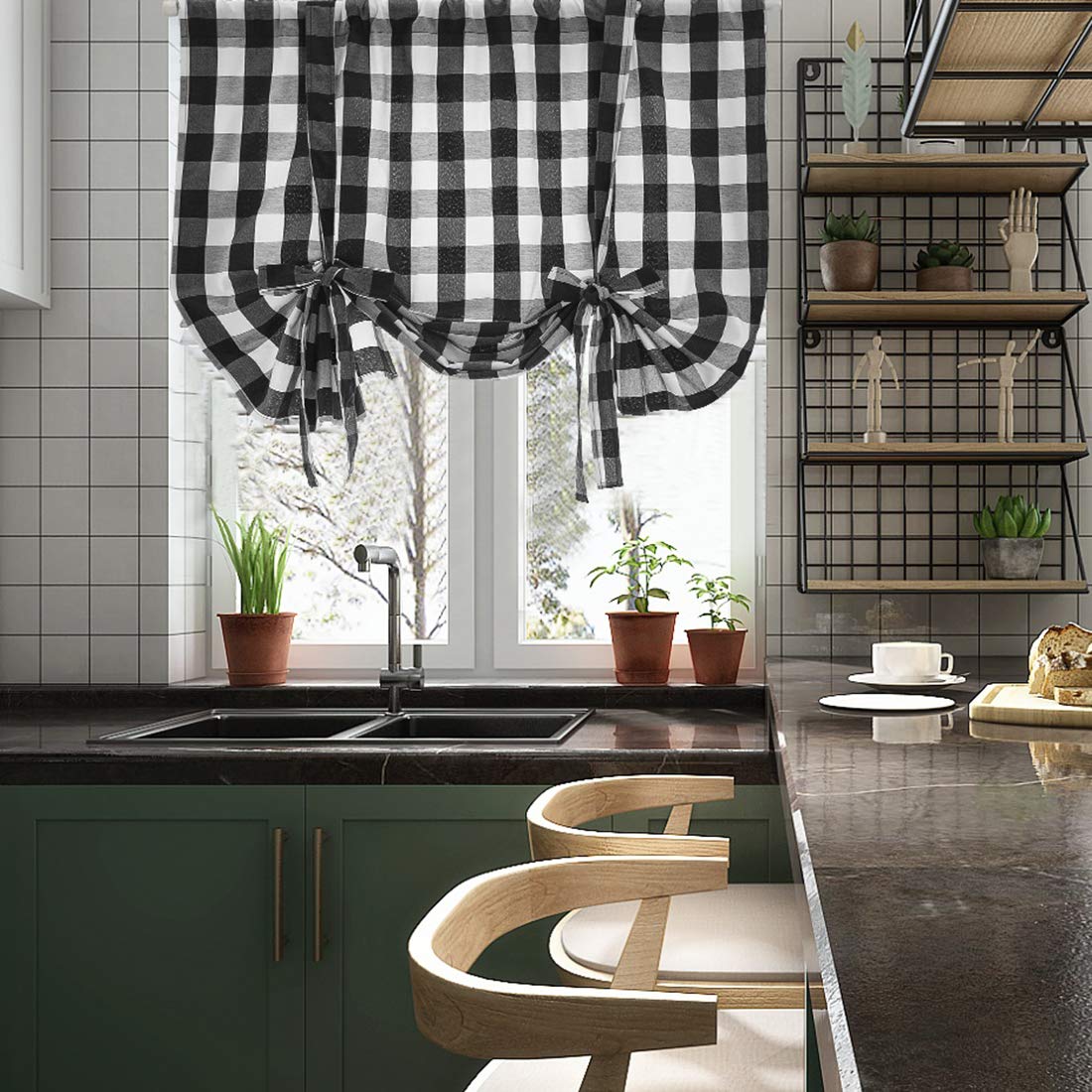Black & White Buffalo Check Thermal Curtains for Farmhouse - 46x63 Inch, Small Windows