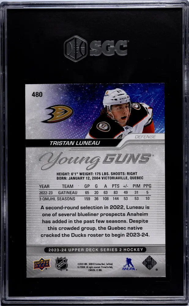 2023-24 Upper Deck Series 1 Hockey Tristan Luneau Speckled Rainbow Foil Young Guns Rookie Card SGC 10 Gem Mint - Perfect for Collectors, Investors & Hockey Fans Display
