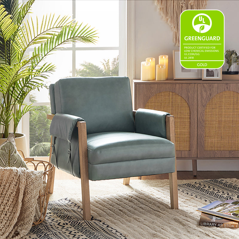 Kelly Vegan Leather Armchair - Modern PU Leather Accent Chair for Living Room, Bedroom & Office - Comfortable Mid-Century Style Lounge Chair with Sturdy Metal Legs - Perfect for Small Spaces, Apartments & Dorm Rooms