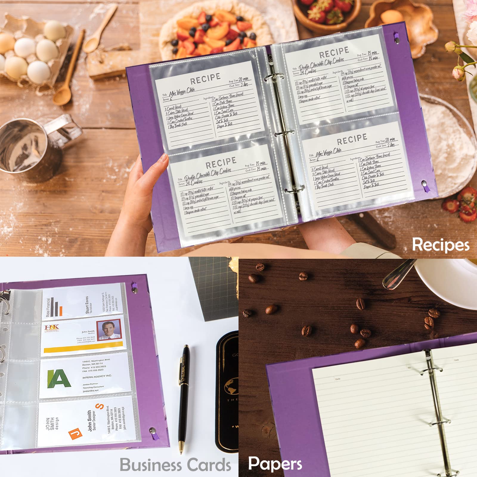 5.5 x 8.5 Inch Mini 3-Ring Binders Set of 2 - Decorative Hardcover with Elastic Closure, 1 Inch Purple Marble Design for School, Office & Home - Perfect for Playbills, Recipes & Organizing Documents