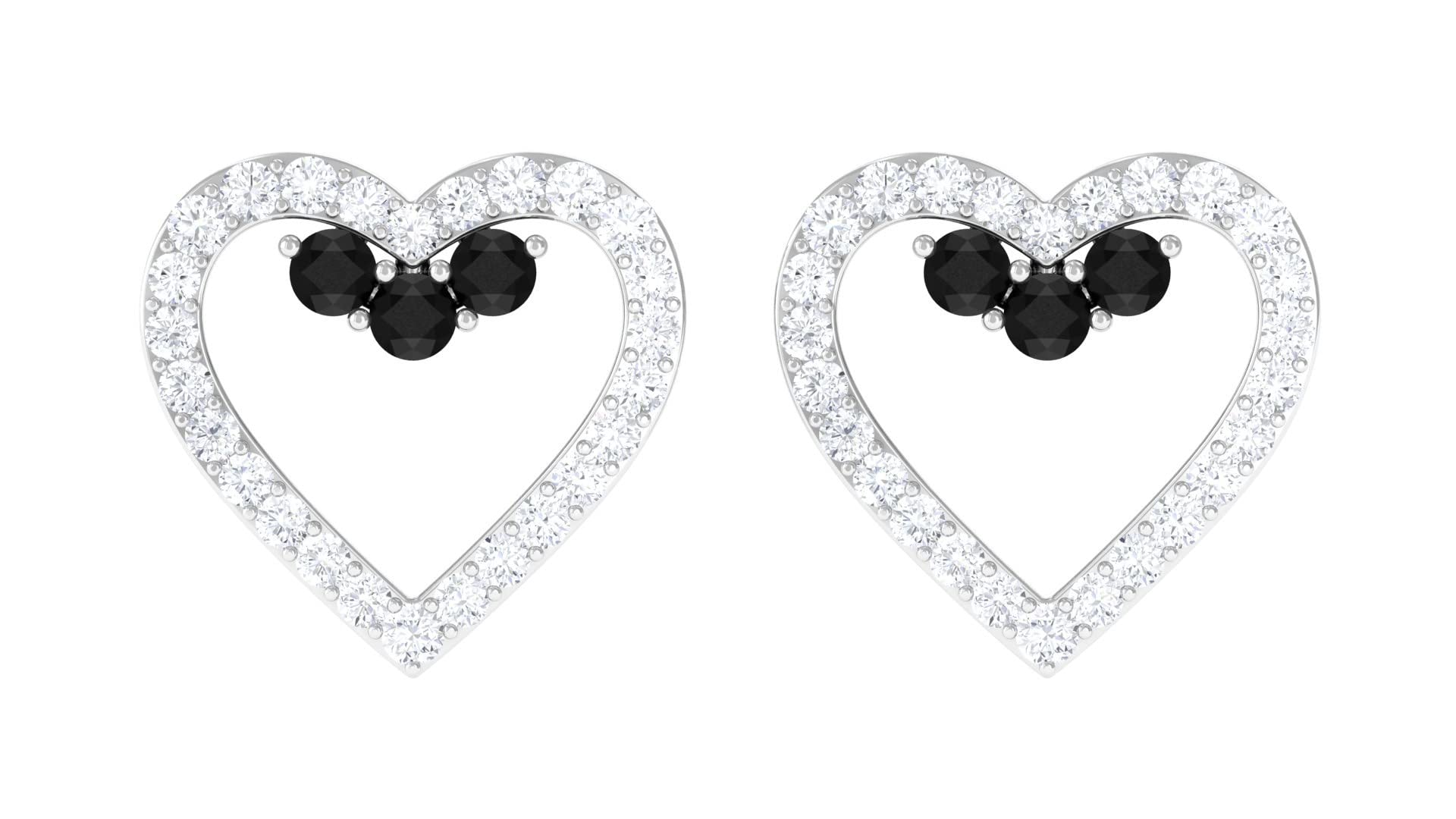 Heart Shaped Diamond Earrings for Women - 14K Solid Gold White & Black Diamond Stud Earrings - Perfect for Valentine's Day, Anniversary Gifts & Special Occasions