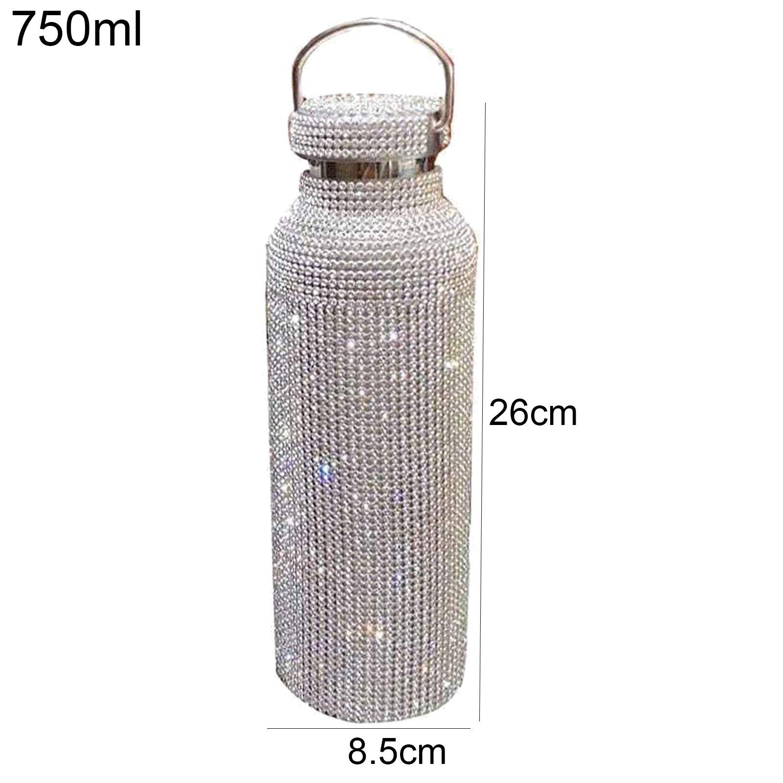 Stylish Rhinestone Insulated Stainless Steel Water Bottle 500ml - Double Walled Vacuum Flask with Lid - Golden Diamond Design for Women & Girls - Perfect for Gym, Office, Travel & Outdoor Activities
