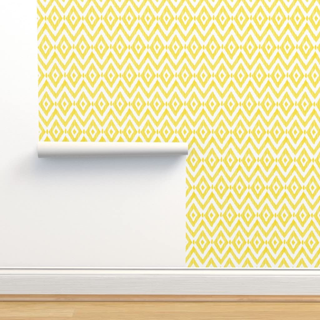 Peel & Stick Wallpaper Swatch - Diamond Ikat Sunshine Yellow Bright Boho Home Geo Modern Custom Removable Wallpaper by Spoonflower | Perfect for Bedroom, Nursery, Living Room & Office Decor