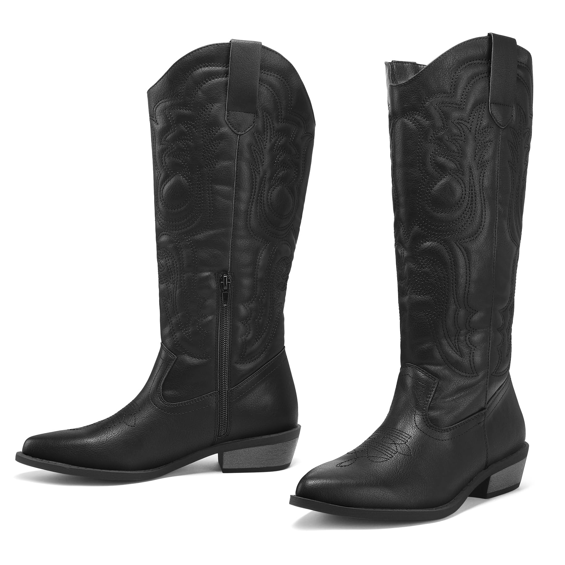 Mysoft Women's Cowboy Boots - Mid Calf Western Boots with Embroidered Design, Pointed Toe & Chunky Heel for Cowgirl Style | Perfect for Country Rides, Concerts and Western Fashion Outfits