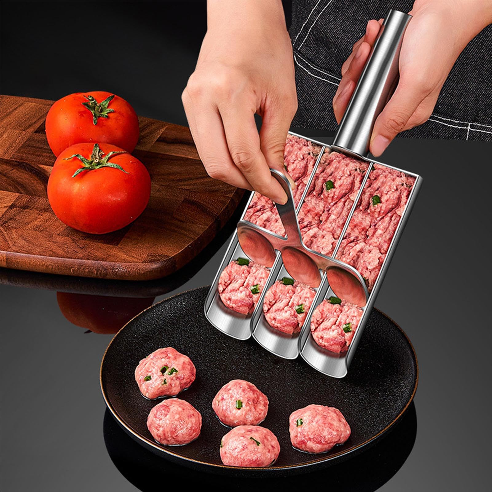 Premium Stainless Steel Meatball Maker Scoop - Manual Kitchen Tool for Perfectly Shaped Meatballs, Cookies & Dough Balls | Food Grade Safe, Long Handle Design | Ideal for Home Cooking, Meal Prep & Baking