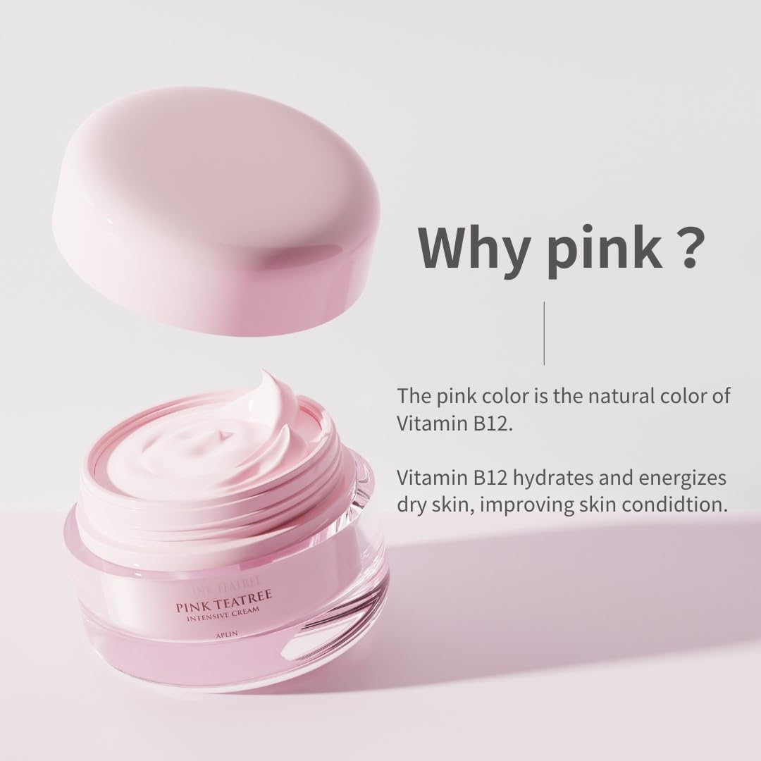 Aplin Pink Tea Tree Intensive Cream - 50g / 1.7 Oz - Hydrating Facial Moisturizer with CICA & Allantoin - Korean Skin Care for Dry & Sensitive Skin - Perfect for Daily Hydration & Post-Acne Care