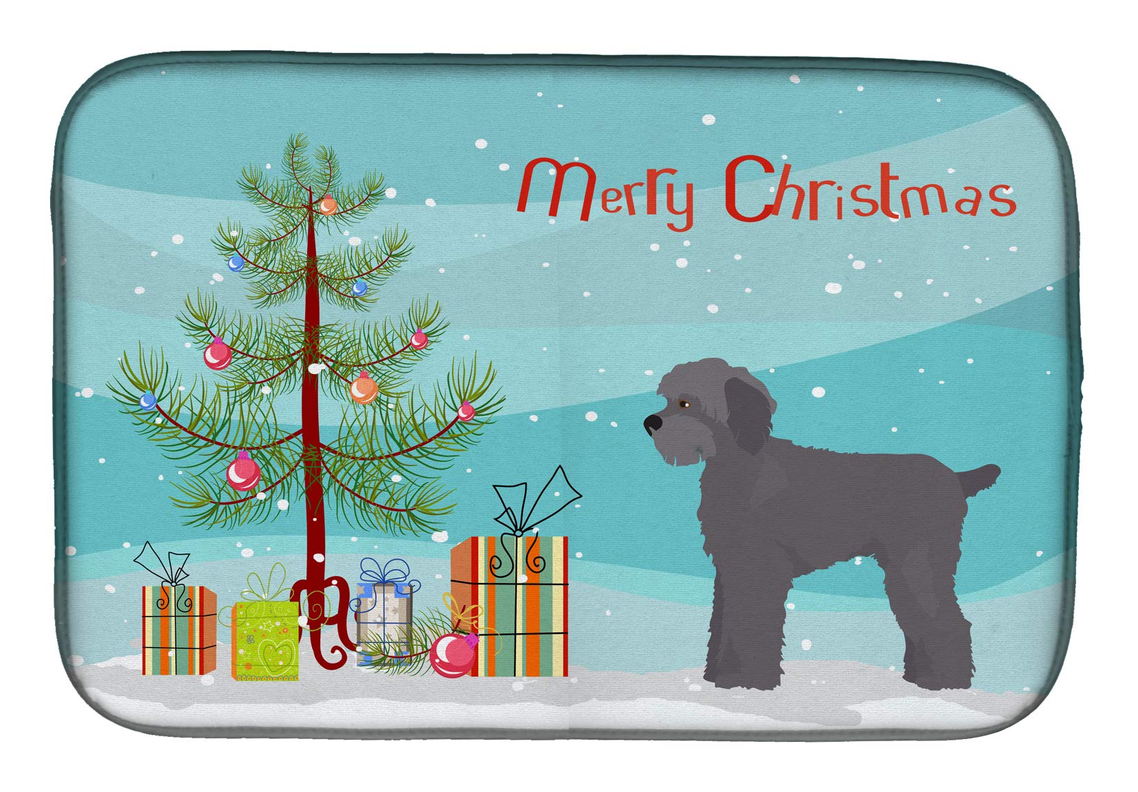Grey Schnoodle Christmas Tree Dish Drying Mat - Absorbent Kitchen Counter Pad (14