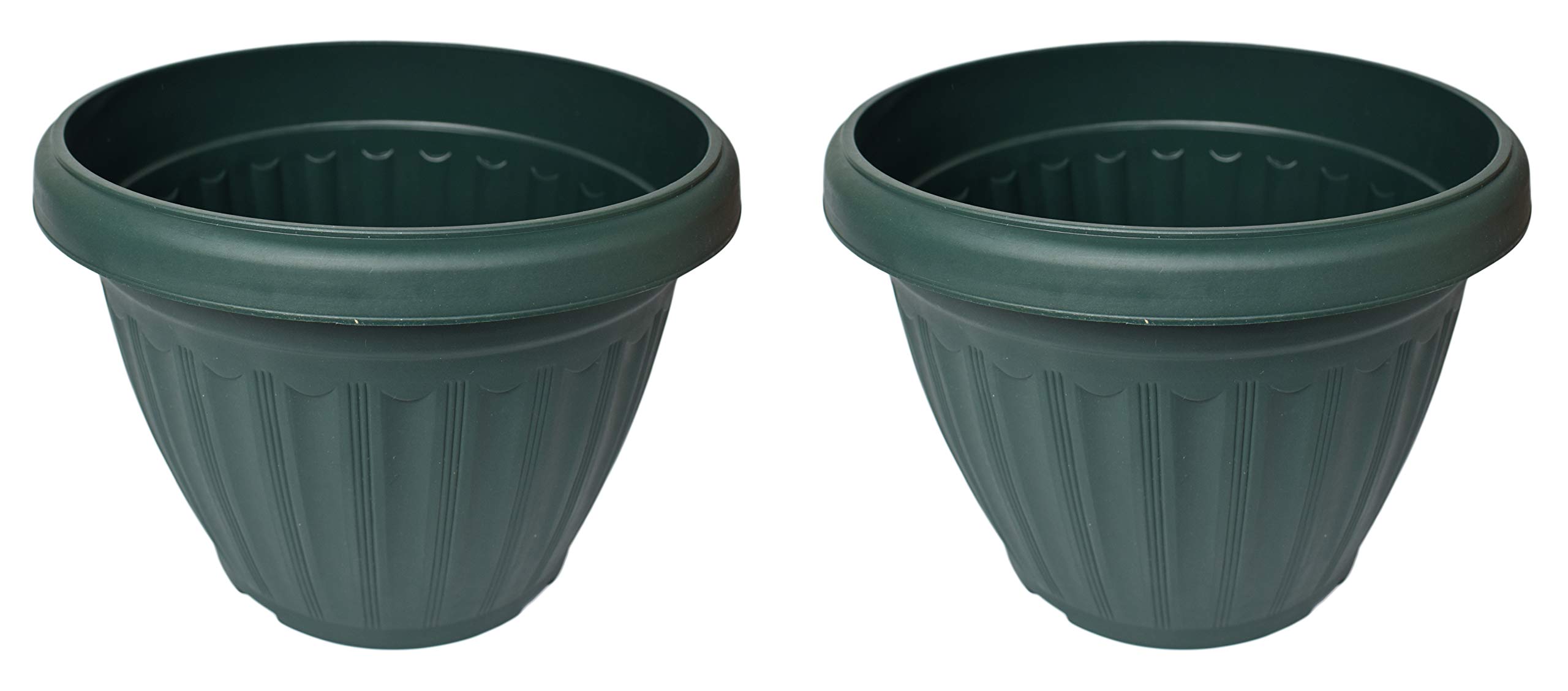 Set of 2 Round Green Planters for Indoor and Outdoor Plants - Perfect for Home Decor, Garden, Patio & Office Use