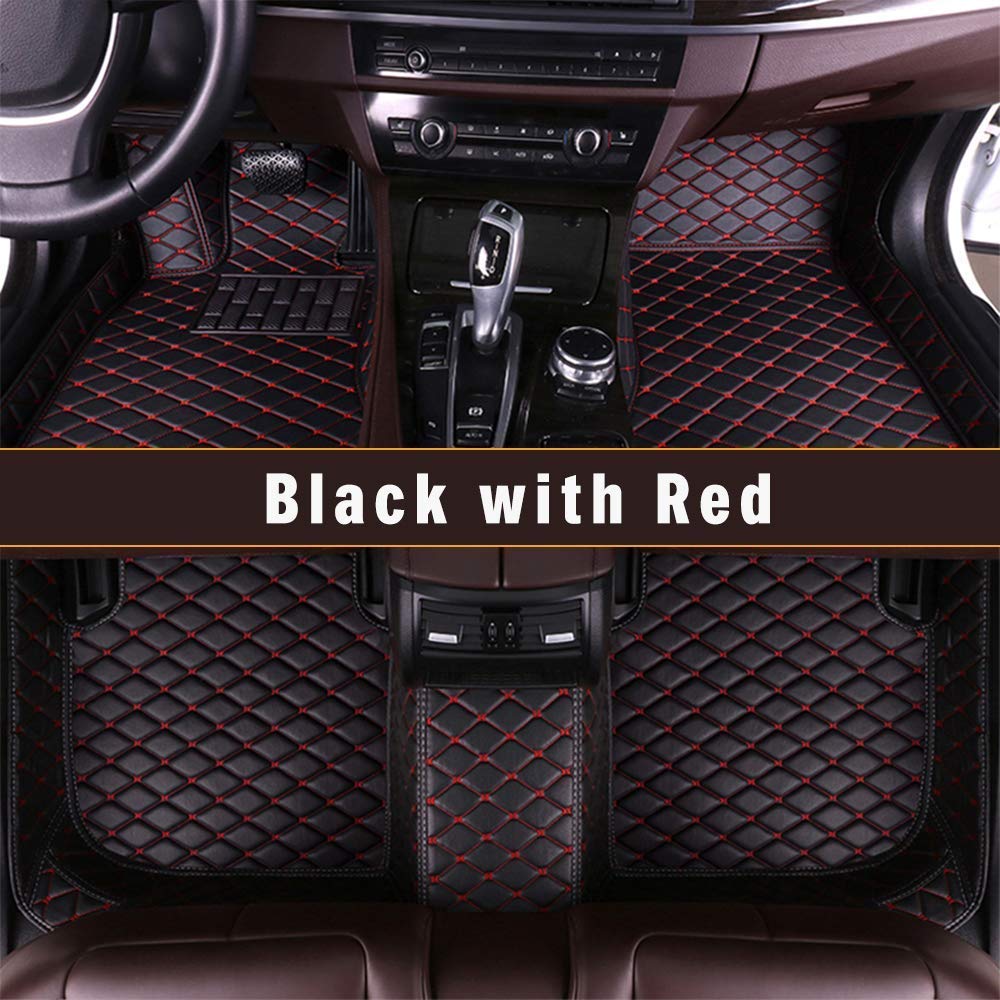 Custom Fit All-Weather Leather Car Floor Mats for Ford Focus 2012-2018 - Full Coverage Front & Rear Seat Protection (Black/Red) - Perfect for Daily Commuting, Road Trips, and Extreme Weather Conditions