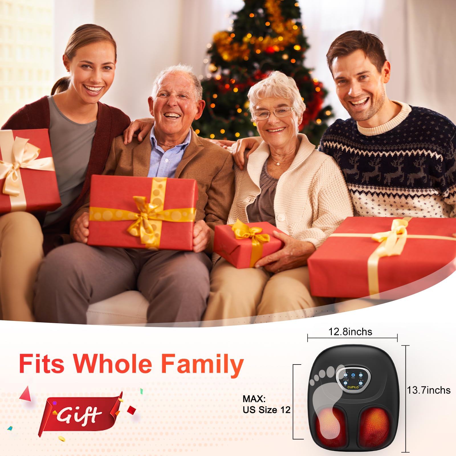 Heated Shiatsu Foot Massager for Plantar Fasciitis & Neuropathy Pain Relief - Adjustable Vibration & Pressure, FSA/HSA Eligible - Perfect Gift for Women, Men & Mom - Fits Up to 13