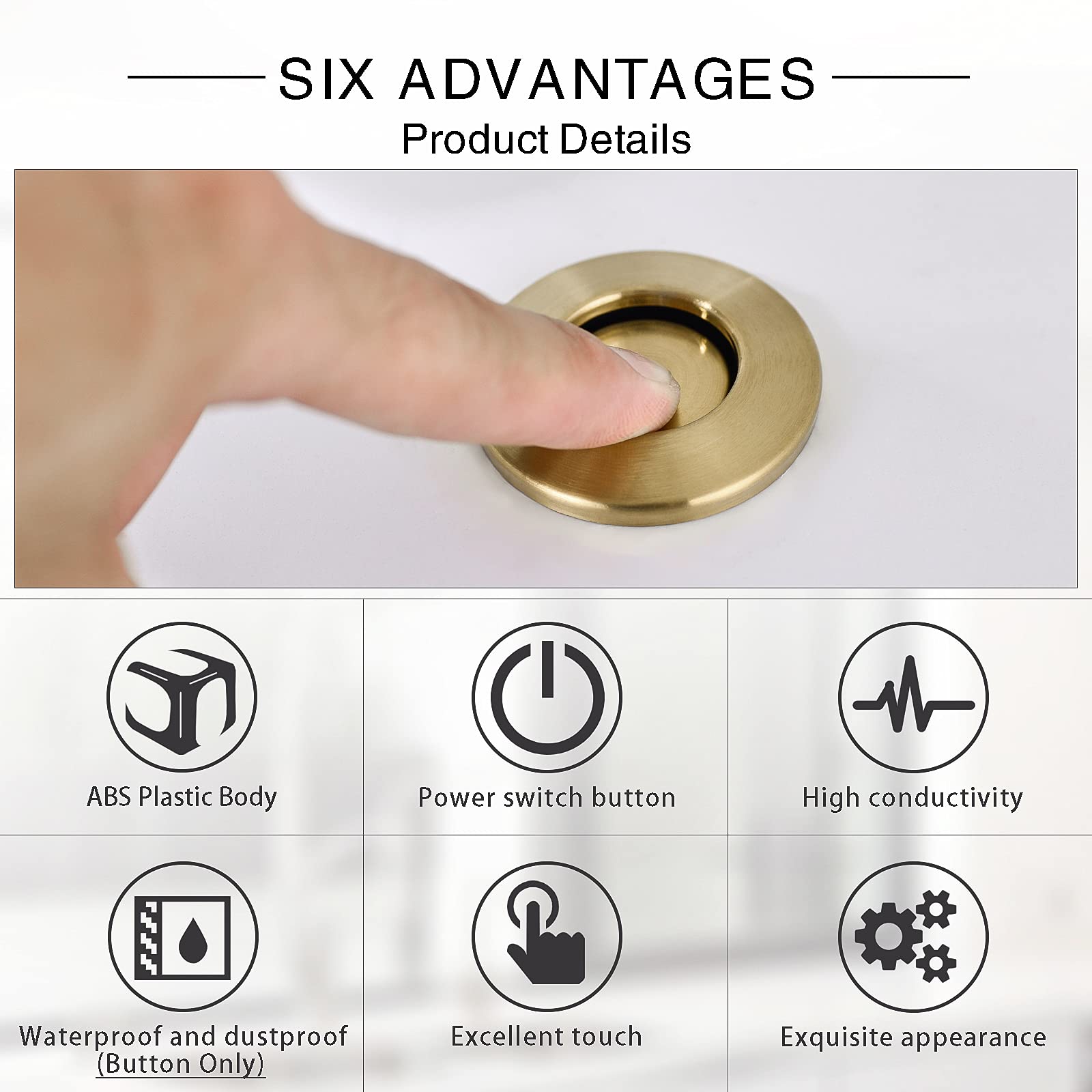 Premium SinkTop Garbage Disposal Air Switch Kit with Long Button - Champagne Bronze Finish (Brass Cover) | Easy Waste Disposal Control for Kitchen Sinks | Perfect for Modern Homes & Restaurants