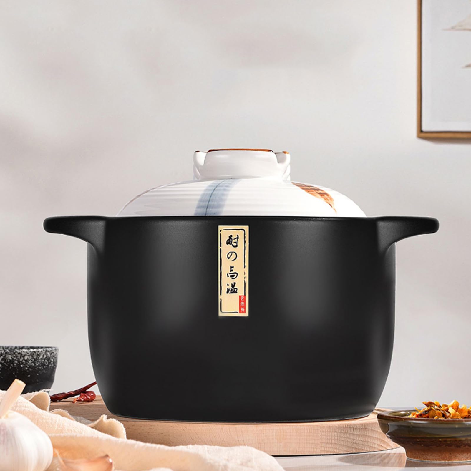3.2 Quart White Ceramic Cooking Pot with Lid - Heat-Resistant Stovetop Soup Pot, Clay/Earthen Cookware - Easy to Clean Japanese Style Pot for Soups, Stews & Slow Cooking (Large White)