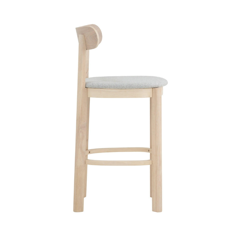 Premium LOWEN Bar Stool - Light Grey Fabric Upholstered Counter Height Stool with Back Support - Perfect for Kitchen Islands, Breakfast Bars & Home Decor