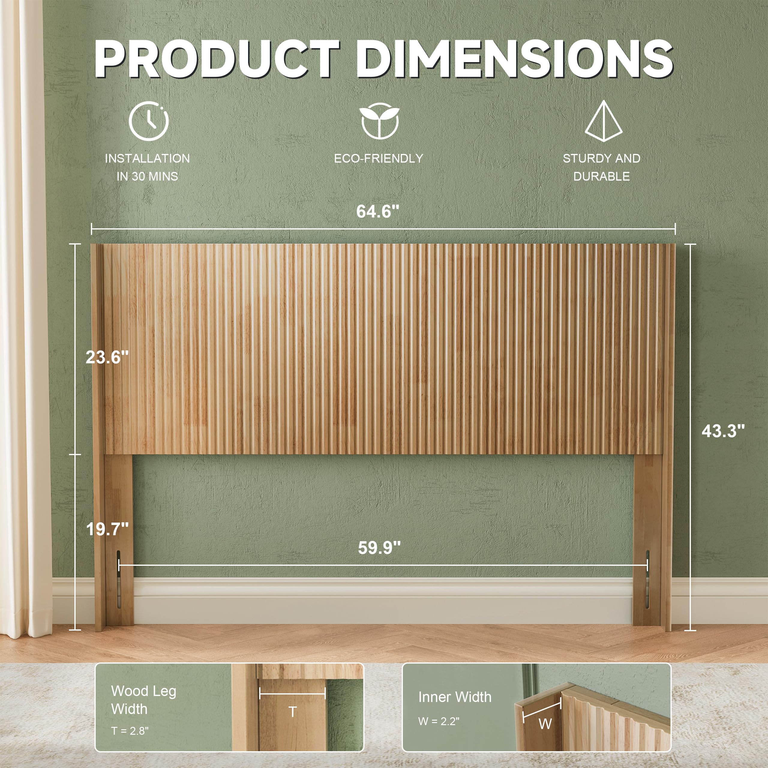 Modern Farmhouse Wood Headboard Queen Size - 64.6