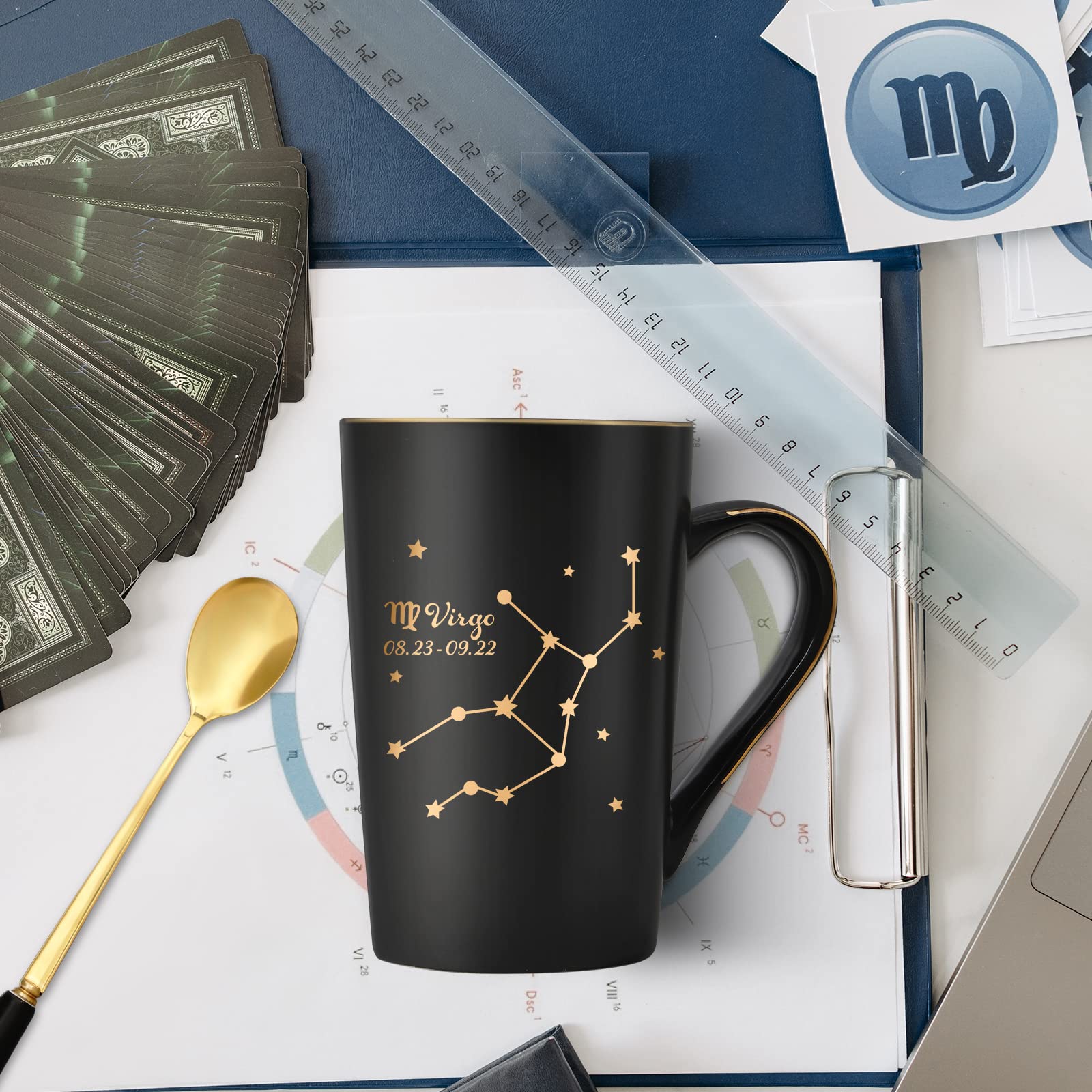 Virgo Zodiac Coffee Mug - 14oz Black Constellation Astronomy Cup with Gift Box | Perfect Virgo Birthday Gifts for Women, Girls, Teens & Friends | Ideal for Horoscope Lovers, Office Use, Home Decor & Coffee Enthusiasts