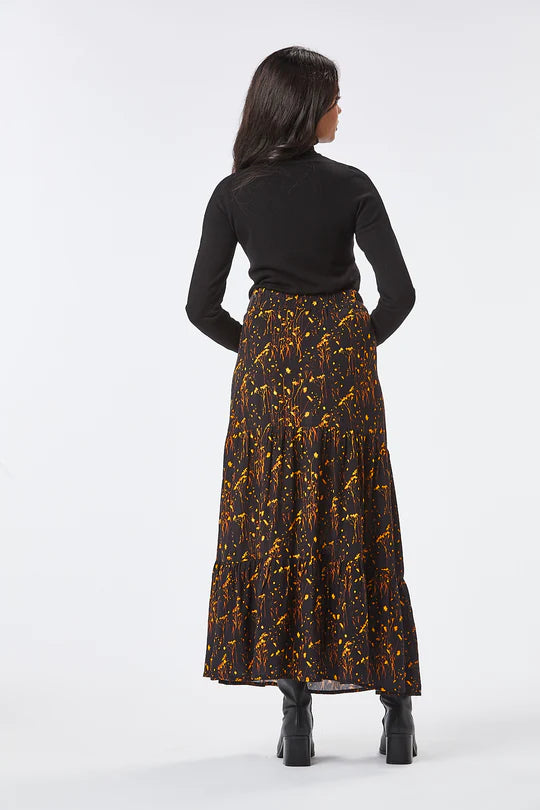 LIDY MIDI SKIRT for Women - High Waist Flowy A-Line Skirt in Black & Rust Colors - Perfect for Office, Date Night & Casual Outfits