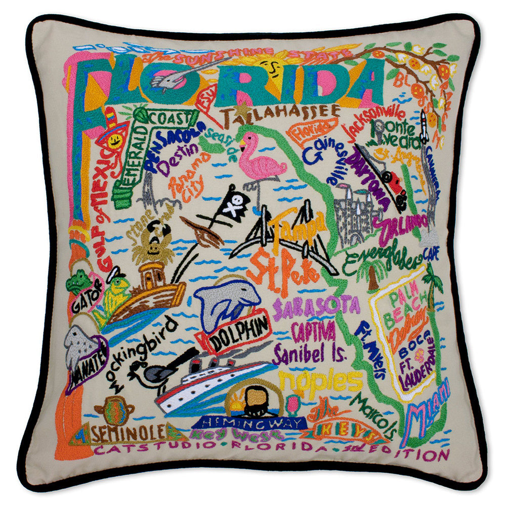 Florida Hand Embroidered Decorative Throw Pillow Covers - Boho Chic Home Decor for Living Room, Bedroom & Sofa