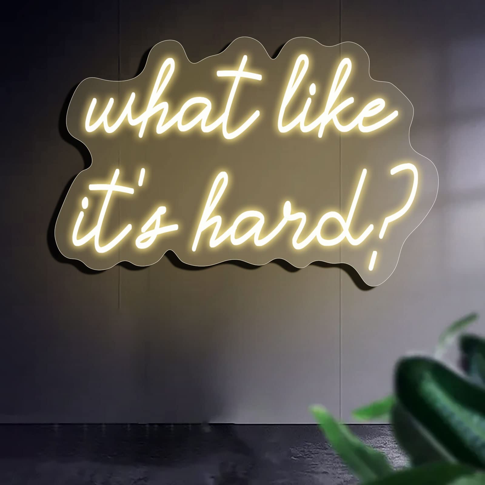 Handmade LED Neon Sign - 'What Like It's Hard?' Bar & Home Decor Wall Art (55x34cm/21x13in, Lemon Yellow) | Perfect for Bedroom, Cafe, Retail Store Lighting