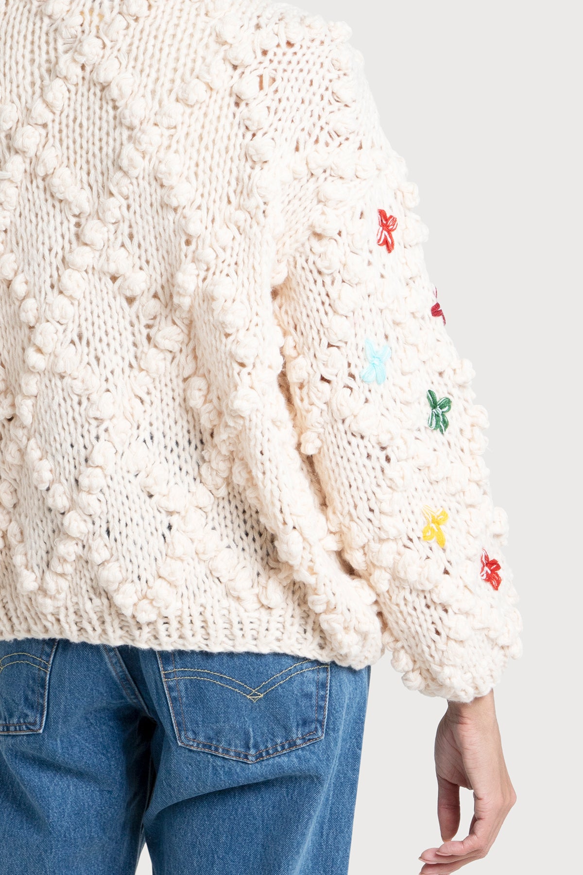 Cozy Knitted Cardigan with Cross Pom Pom Details - Soft Warm Women's Sweater for Fall & Winter - Perfect for Casual Outfits and Layering