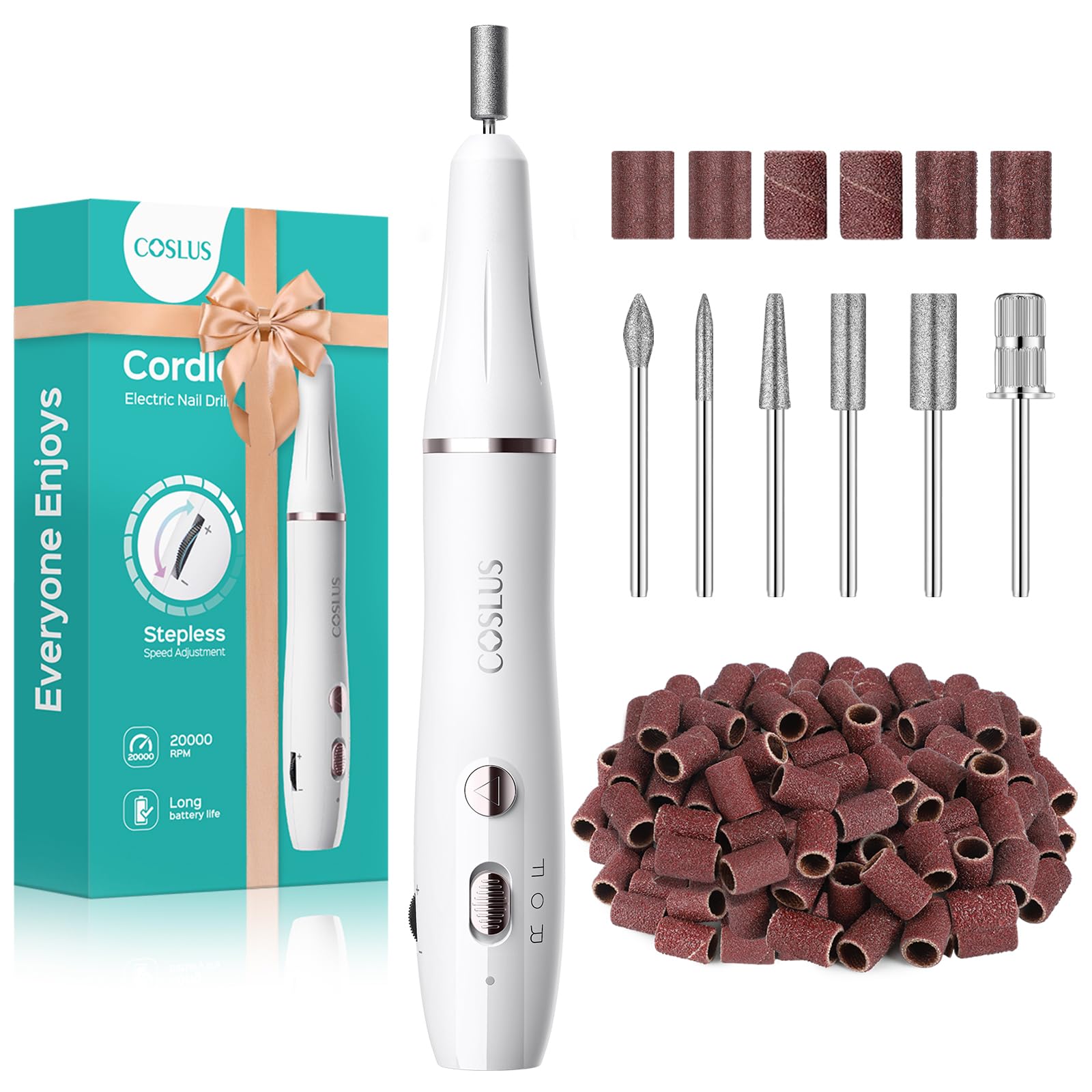 Professional Cordless Nail Drill Kit - Rechargeable Electric Nail File for Acrylic, Gel & Dip Powder Nails | Portable Manicure Machine with LED Light | Perfect for Home Salon & DIY Nail Art | White