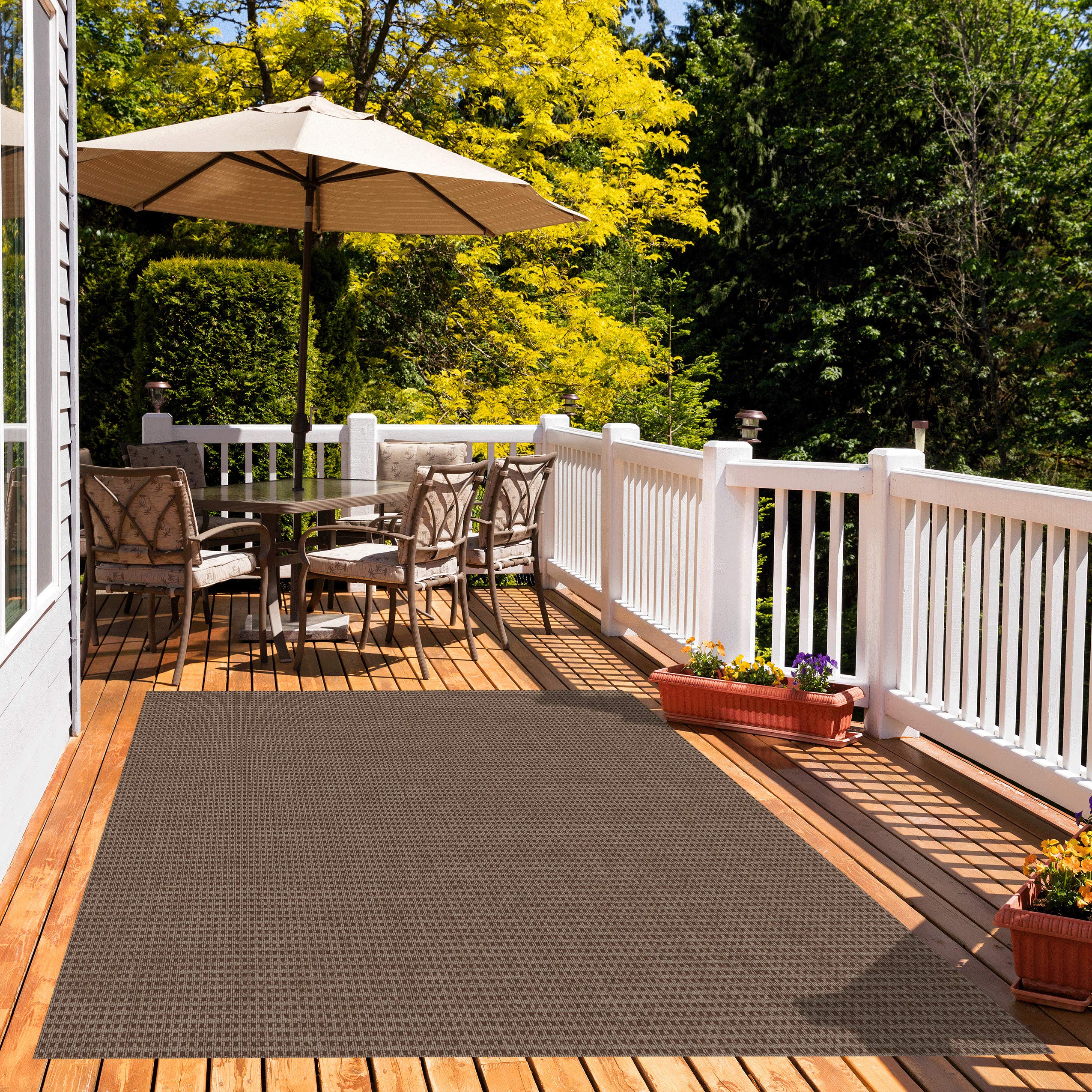 Soft & Durable Interlace Indoor/Outdoor Area Rug - Lightweight, Flexible & Easy to Clean - Espresso Brown 7'x10' - Perfect for Patio, Deck, Living Room & Bedroom