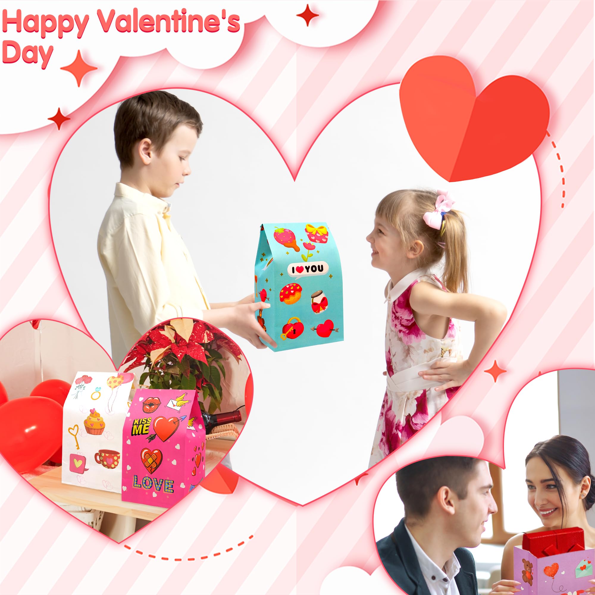 40 Pack Valentine's Day Gift Bags for Kids - 6 Cute Designs, Party Favor Treat Bags for Classroom Exchange, Candy & Goodie Bags - Perfect for School Parties, Valentine's Day Celebrations & Classroom Activities