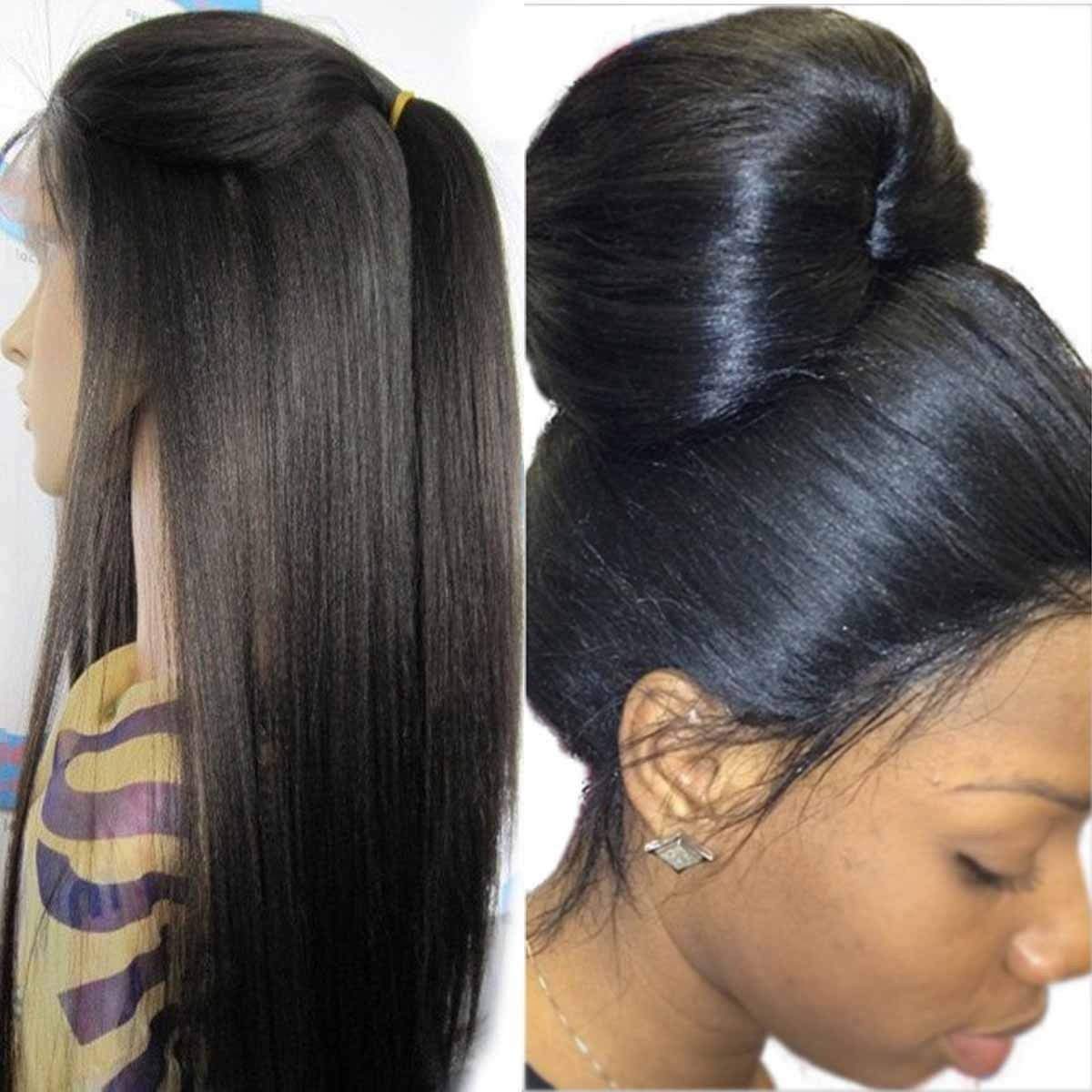 360 Lace Frontal Wig for Black Women - Brazilian Virgin Human Hair 9A Grade, Pre-Plucked Baby Hair, Light Yaki Straight 12