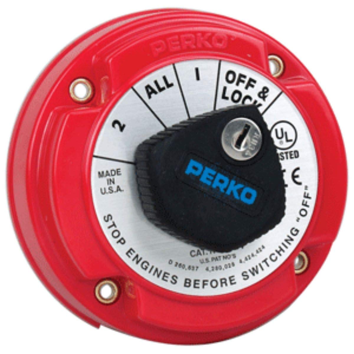 Perko 8504DP Medium Duty Battery Selector Switch with Alternator Field Disconnect & Key Lock - Perfect for Marine, RV, and Off-Grid Power Systems