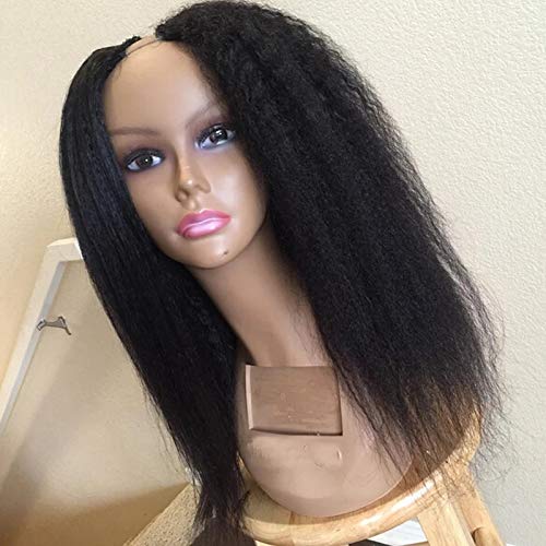 Kinky Straight U Part Human Hair Wigs for Black Women - Brazilian Remy Hair 150% Density Italian Yaki U Part Wigs 1x4 Middle Part (20inch 130% Density, #1B Natural Black) - Perfect for Daily Wear, Parties & Special Occasions