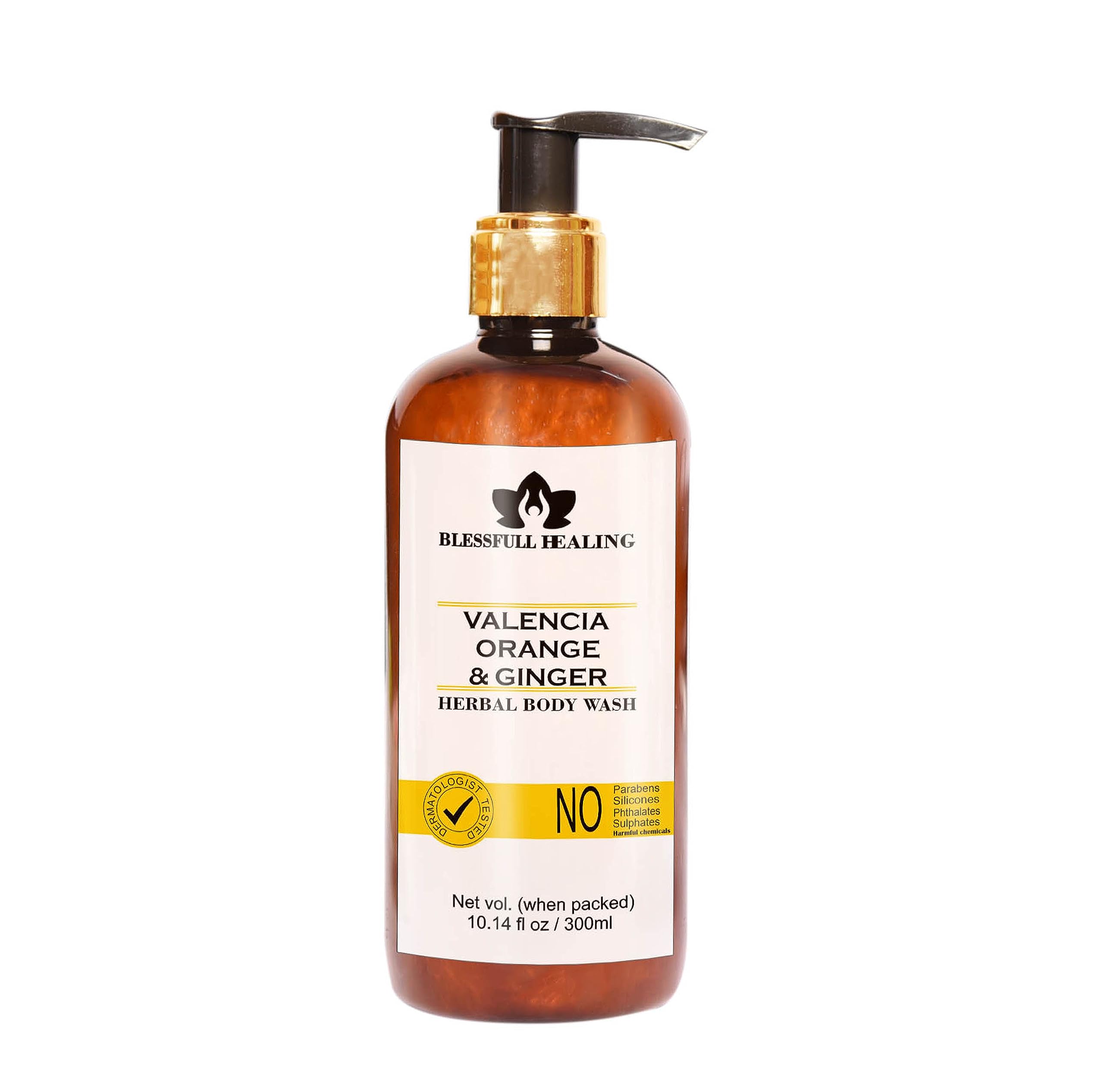 Premium Valencia Orange & Ginger Herbal Body Wash 300ml - Natural Moisturizing Shower Gel for Dry & Sensitive Skin - Perfect for Spa, Relaxation & Daily Skincare Routine