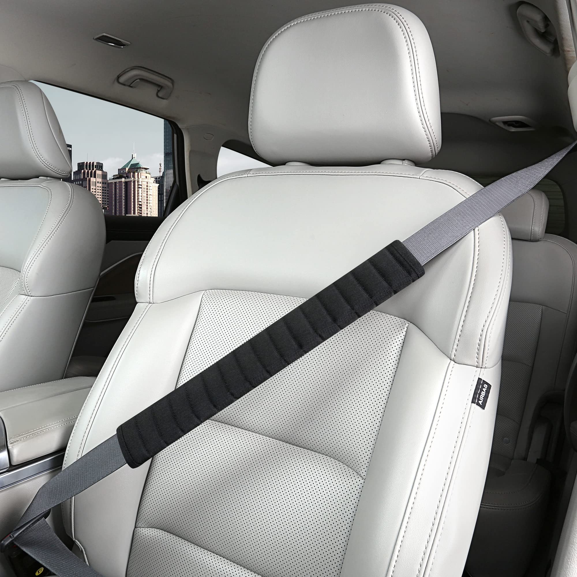 Comfortable Car Seatbelt Covers - Extra Long Shoulder Pads & Protector Sleeves for Adults, Women & Kids - Universal Fit for Honda, Trucks & All Vehicles (15.5in, Black) - Perfect for Long Drives, Road Trips & Daily Commutes