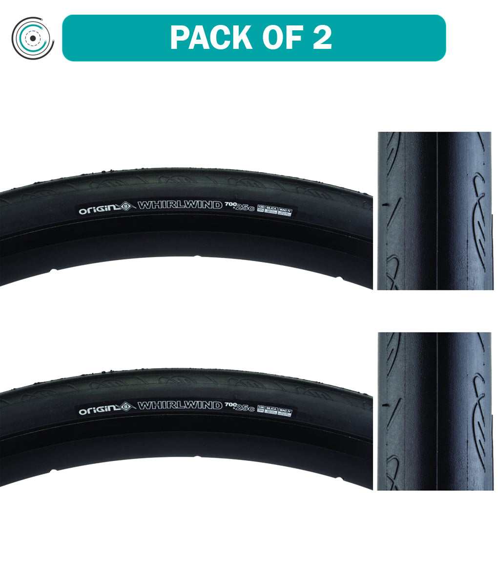 2 Pack Origin8 Whirlwind Folding Bike Tires - Kevlar Belted 700x25c 120TPI Black | High-Performance Road & Commuter Bicycle Tires for Racing, Training & Urban Cycling