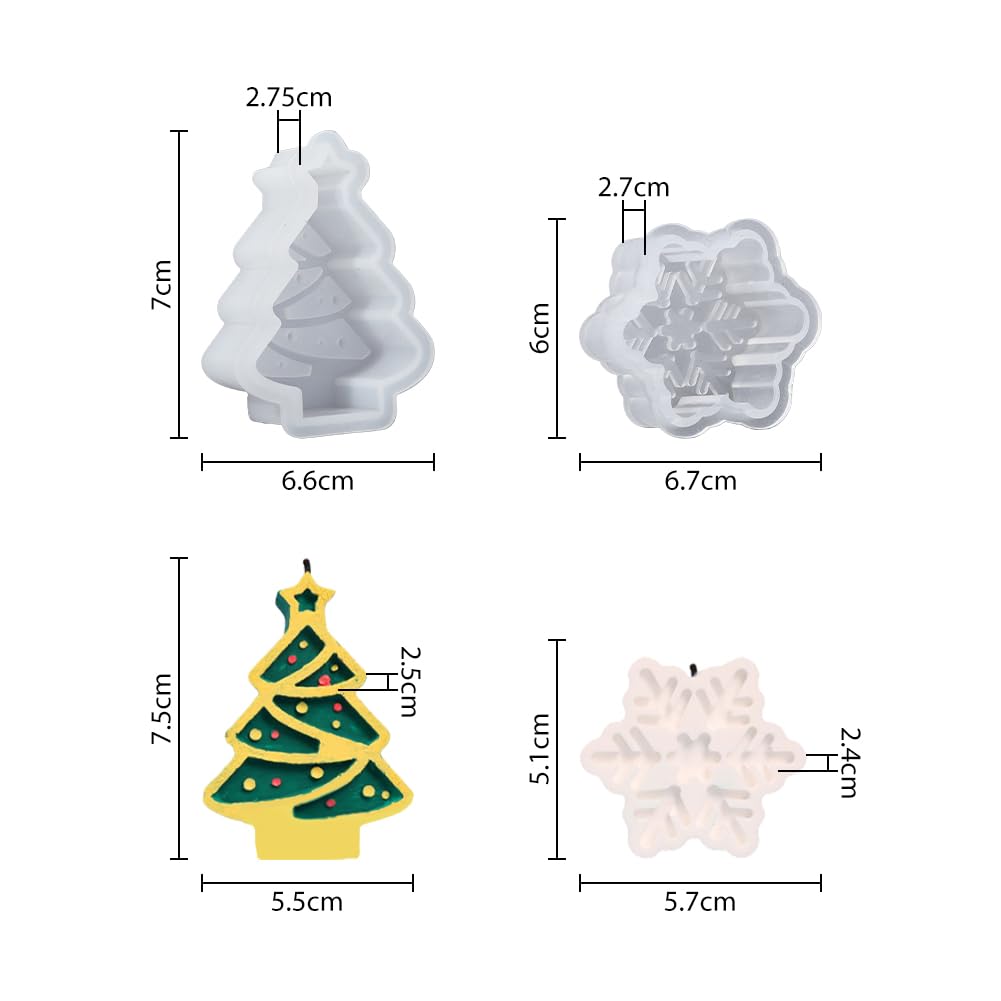 SUPERFINDINGS Christmas Tree & Snowflake Silicone Molds Set - DIY Soap, Candle & Cake Molds for Holiday Crafts - Perfect for Christmas Decorations, Handmade Gifts & Baking Projects