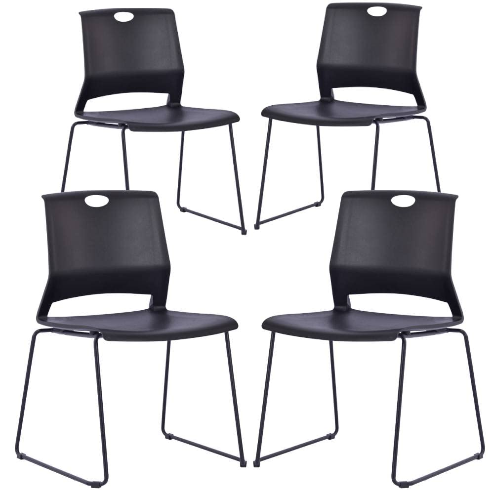 4-Pack Black Waiting Room Guest Chairs - Stackable Sled Base Conference Chairs for Church, Office, Training Room & Event Venues - Durable & Space-Saving Seating Solution
