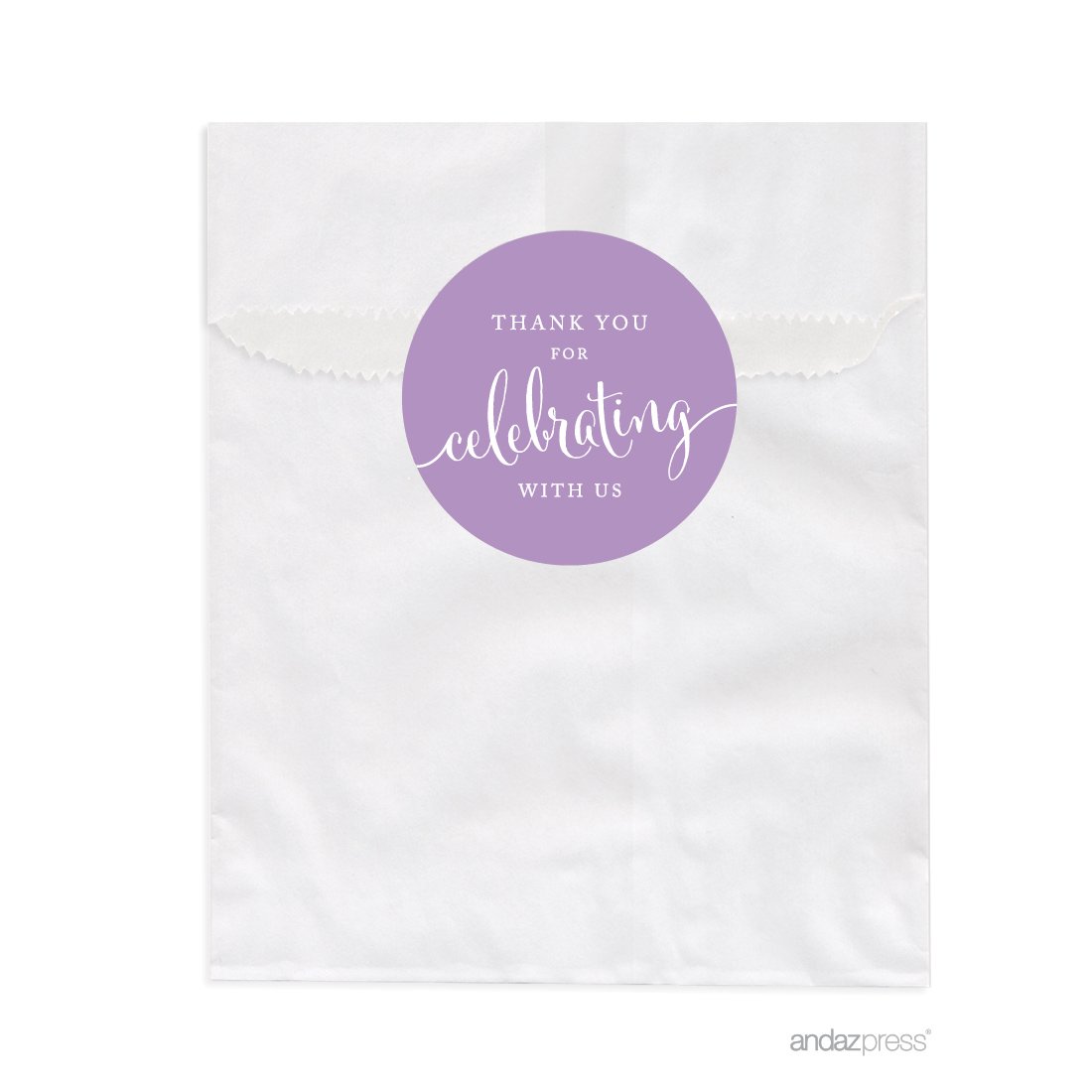 Andaz Press 20-Pack Lavender Dessert Table Party Favor Bags - Perfect for Wedding, Baby Shower, Graduation & Candy Buffet - Thank You for Celebrating With Us - Elegant Treat Bags for Special Occasions & Gift Giving