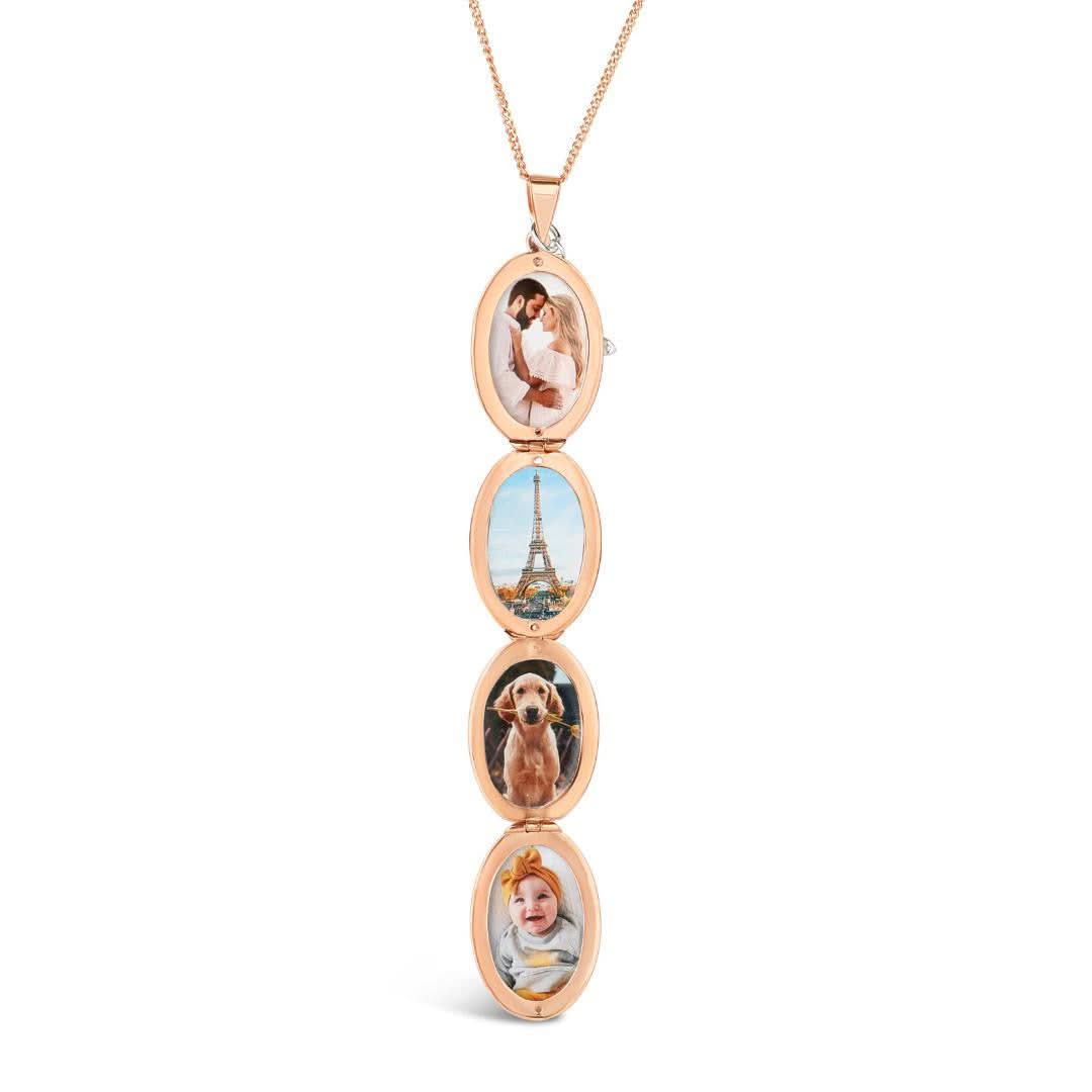 Rose Gold Four Photo Oval Butterfly Locket Necklace - Perfect for Valentine's Day, Anniversary & Mother's Day Gifts