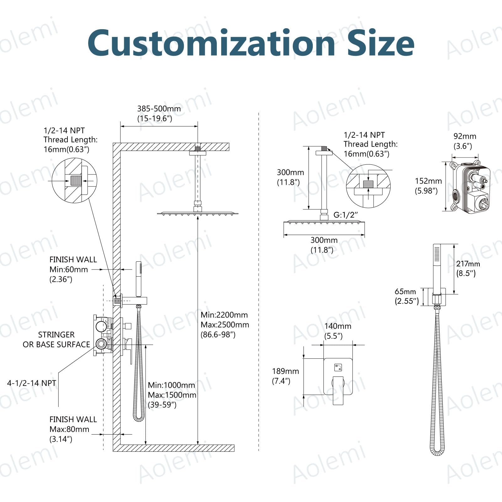 Aolemi Brushed Nickel 12 Inch Ceiling Mount Shower System - High Pressure Rainfall Shower Head & 2-in-1 Handheld Spray Combo with Rough-in Valve | Perfect for Spa-Like Bathroom Experience & Modern Home Renovation