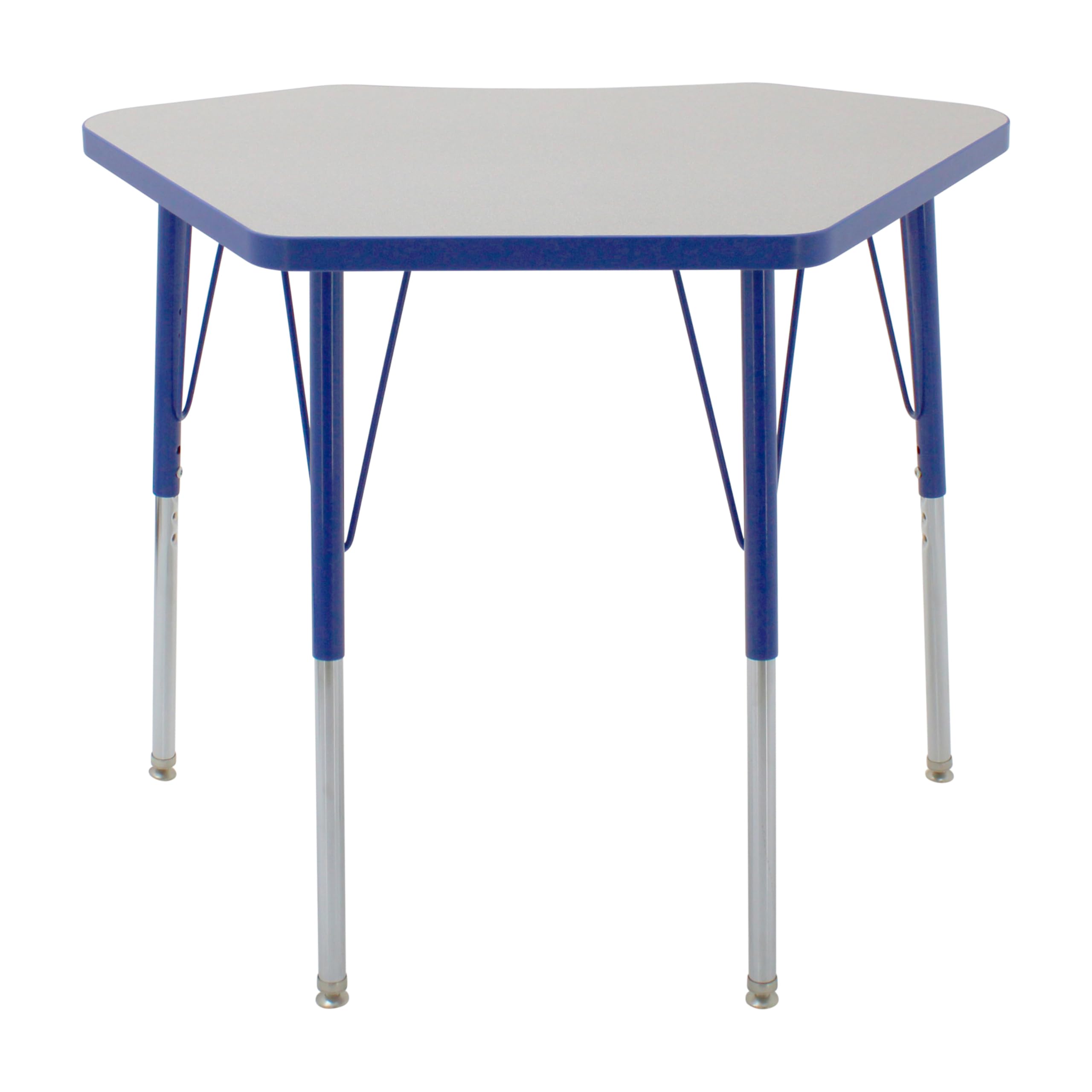 FDP Adjustable Height Petal Activity Table 24x36 Inch - Gray Top with Blue Edge for School, Office & Home - Quick Ship Single Box with Swivel Glides (19-30 Inches) | Perfect for Classrooms, Conference Rooms & Home Offices