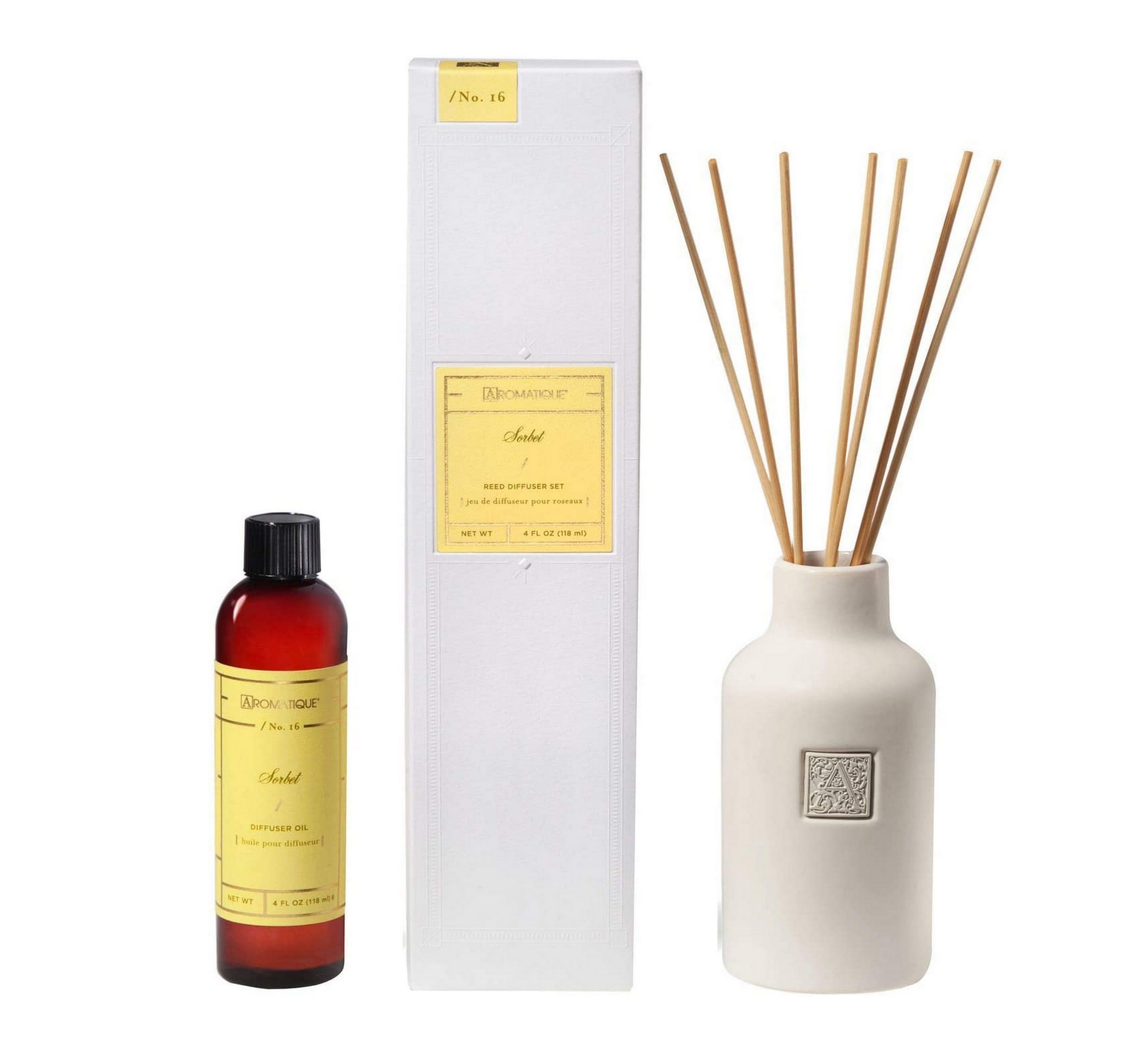 Aromatique Sorbet Reed Diffuser - Square Glass Vessel Home Fragrance Oil Set for Living Room, Bedroom & Bathroom - Long Lasting Scented Air Freshener Decor