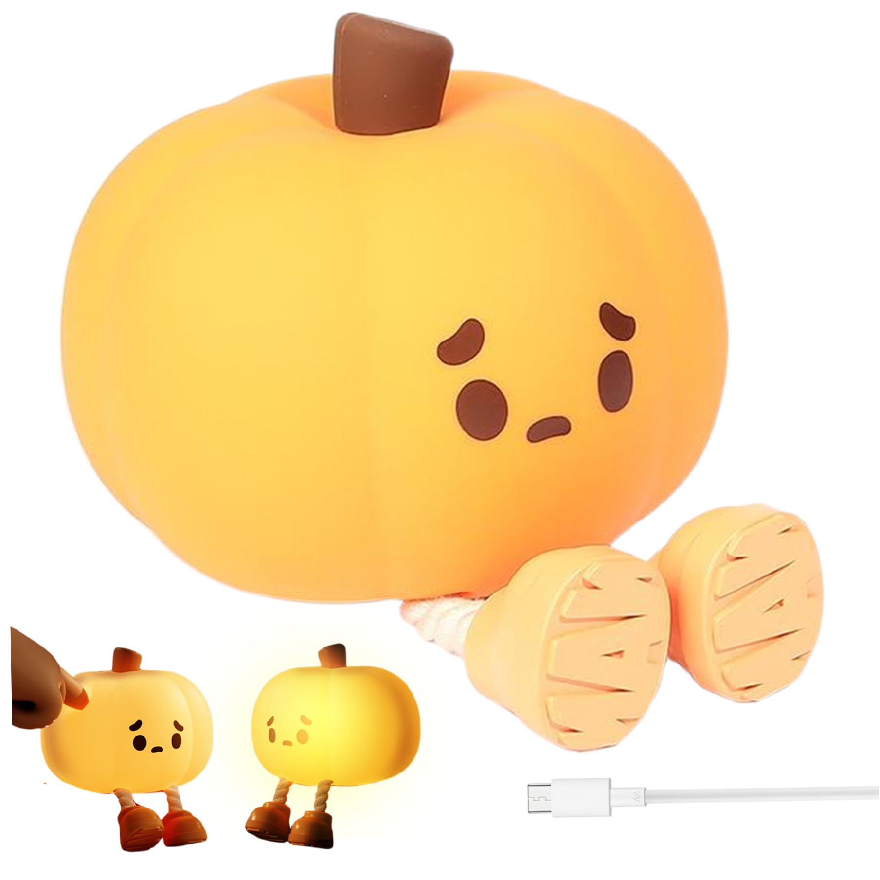SWEETBIUTI USB Rechargeable Pumpkin Night Light - 3 Brightness Levels, 30-Min Timer, Touch Control - Soft Silicone Halloween Decor for Kids Bedroom, Nursery, Party - Perfect for Halloween, Christmas & Cozy Nighttime Ambience