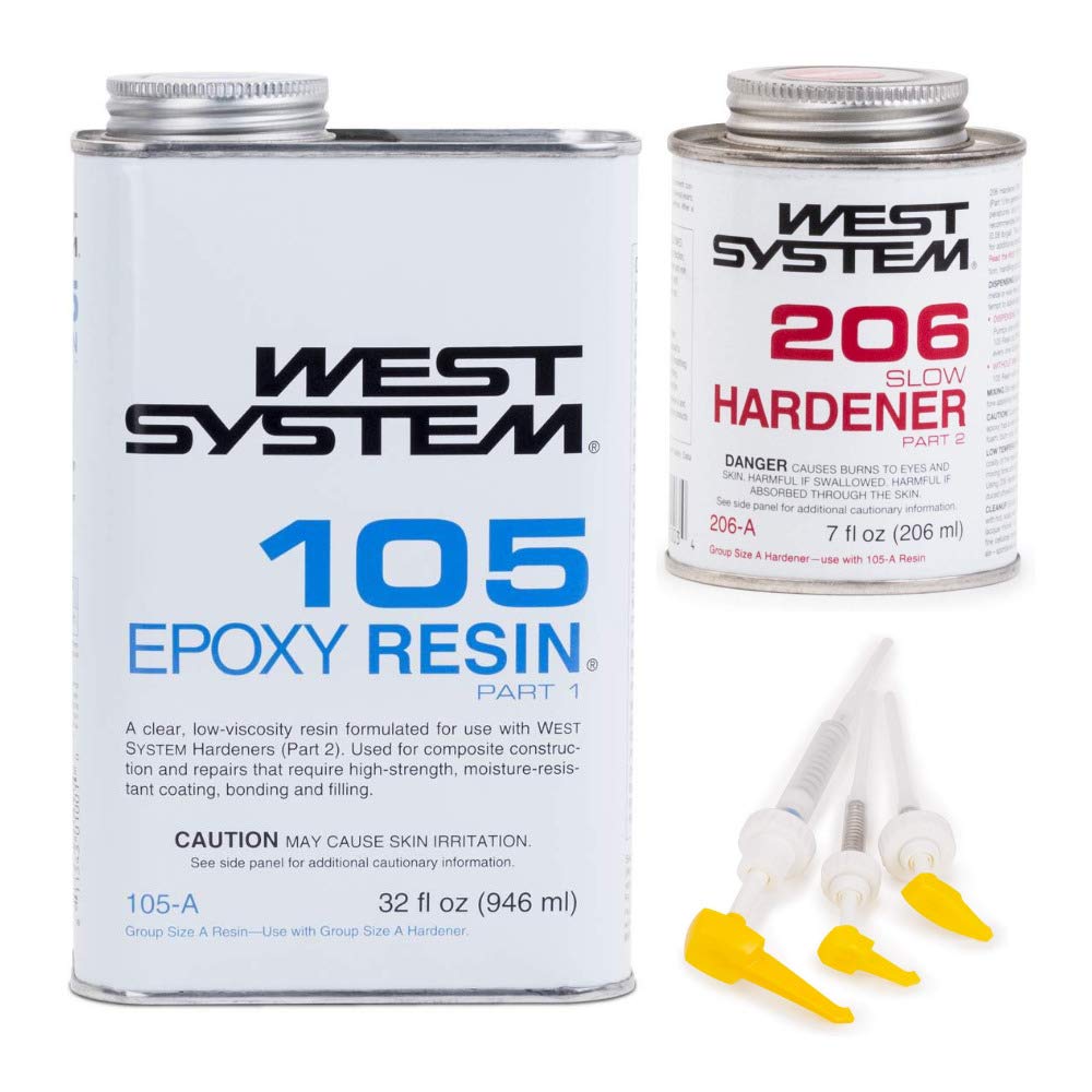 West System 105A Epoxy Resin Kit (32 fl oz) with 206A Slow Hardener (7 fl oz) - Includes Resin & Hardener Pumps for Woodworking, Boat Repair & DIY Projects