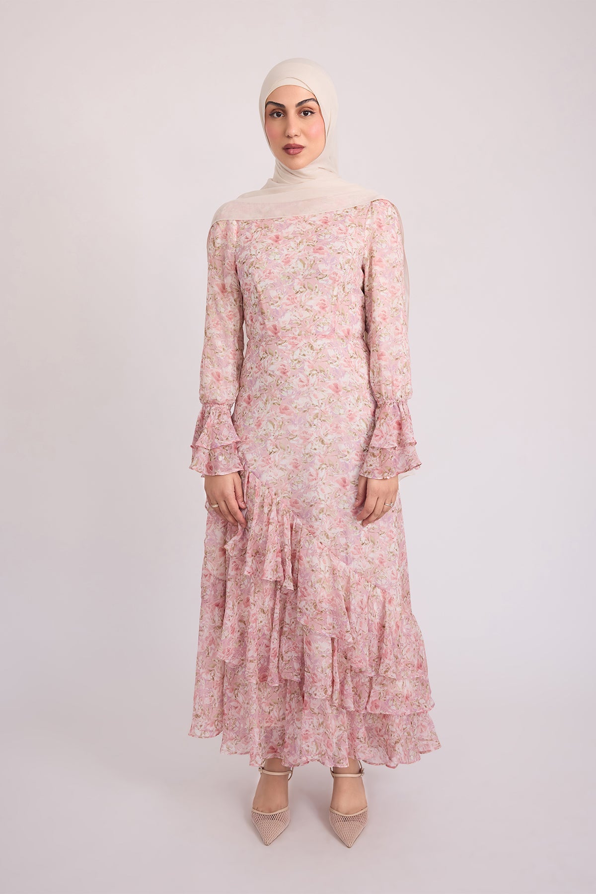 Selena Elegant Long Sleeve Maxi Dress - Floral Rose Print Women's Bohemian Dress for Wedding, Party & Special Occasions