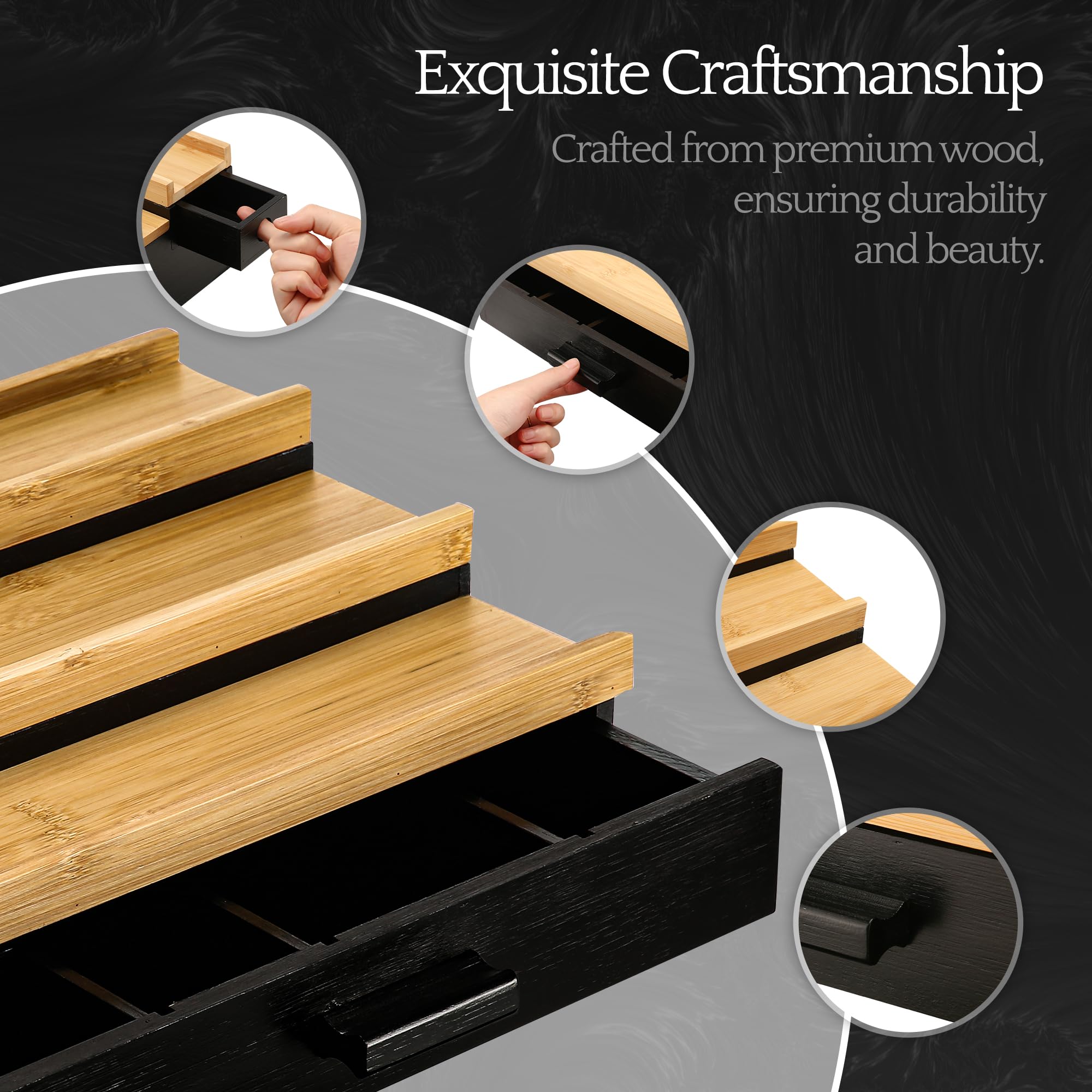 3 Tier Wooden Cologne Organizer for Men with Hidden Compartment & Drawer - Stylish Cologne Stand & Holder for Fragrance Display - Perfect for Dresser, Bathroom or Gift for Him