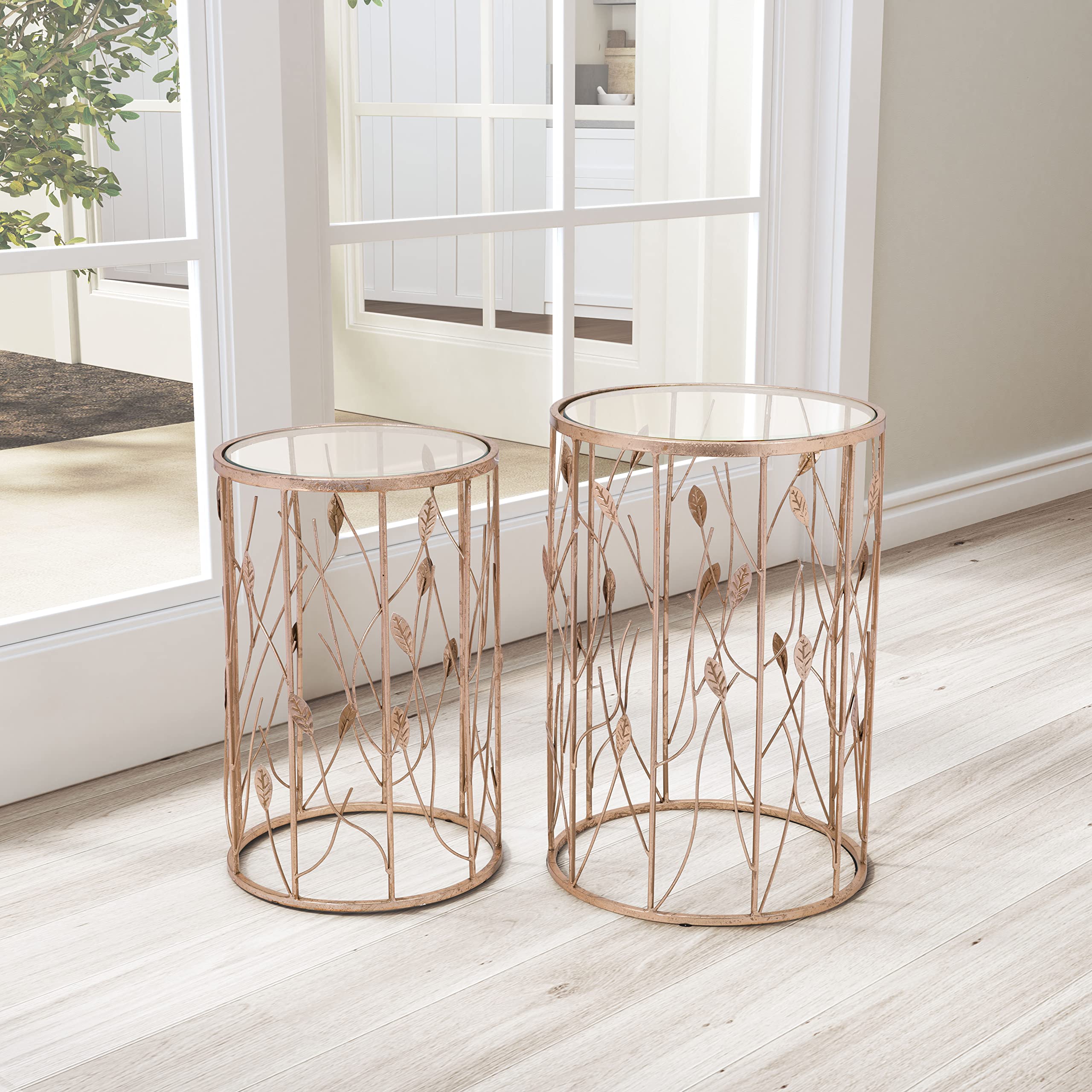 Zuo Modern Set of 2 Sage Green Side Tables with Clear Glass & Gold Metal Frame - Perfect for Living Room, Bedroom, or Office Accent Furniture