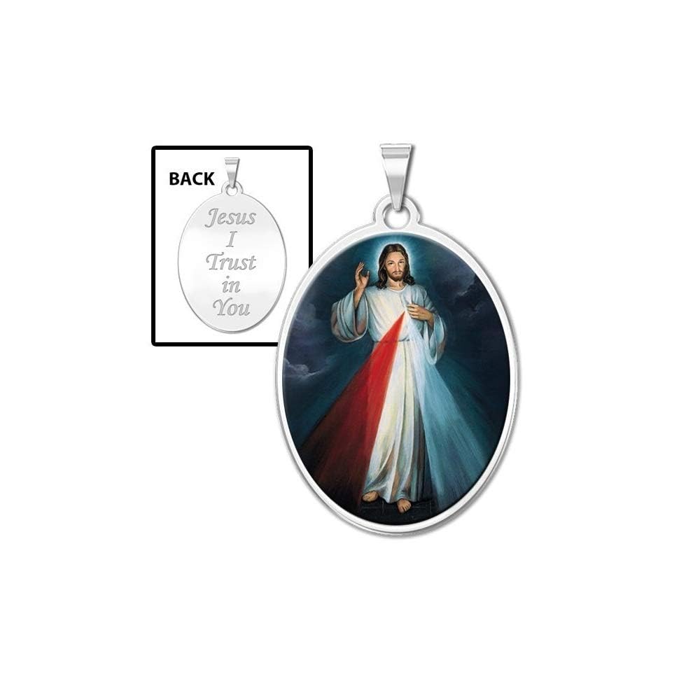 Divine Mercy Double Sided Oval Religious Medal in 14K Gold or Sterling Silver - Religious Jewelry Gifts for Men & Women - Perfect for Baptism, First Communion, Confirmation & Daily Faith Wear