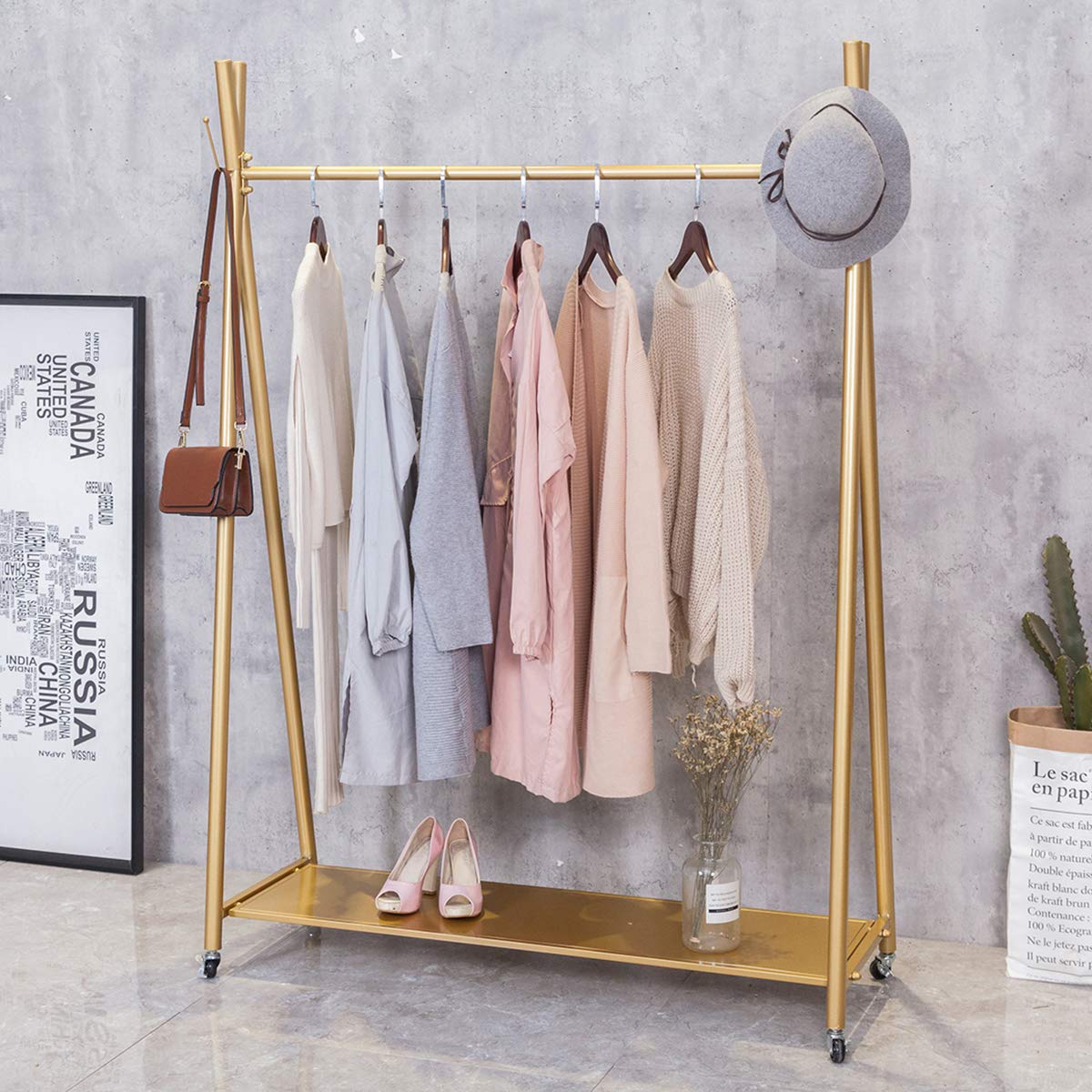 Heavy Duty Metal X-Shaped Rolling Garment Rack with Wheels - 47.2