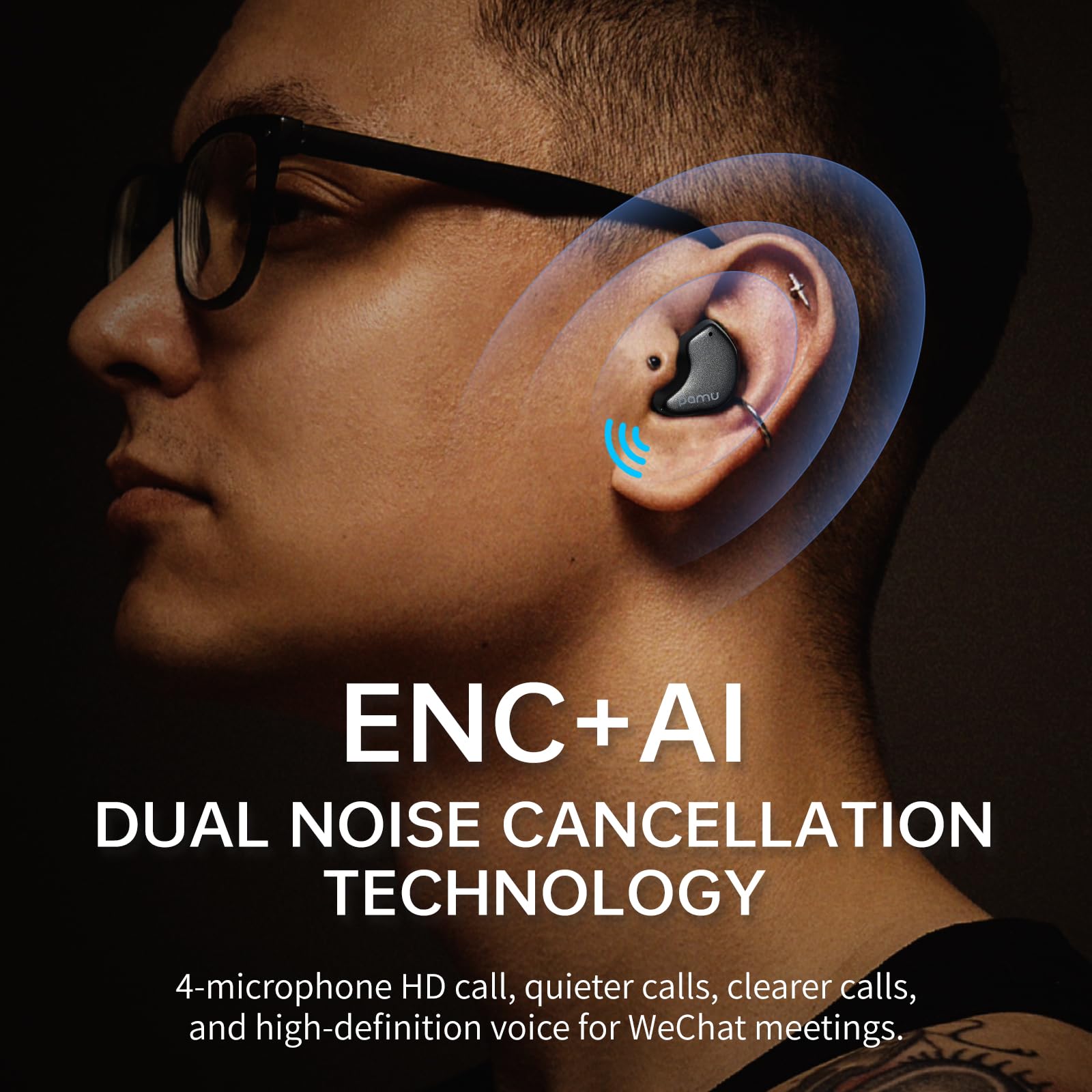 PAMU T28P Wireless Earbuds Bluetooth 5.3 with Active Noise Cancelling & AI ENC, 24H Playtime, IPX5 Waterproof, Super Bass Stereo Earphones for Running, Workout, Travel & Commuting - Black
