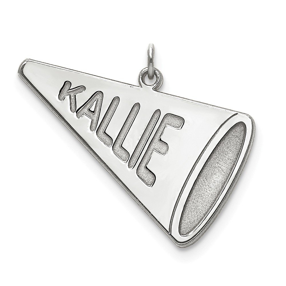 925 Sterling Silver Personalized Laser Engraved Name Megaphone Charm Pendant - Perfect for Cheerleading Gifts, Sports Team Jewelry & Custom Keepsakes